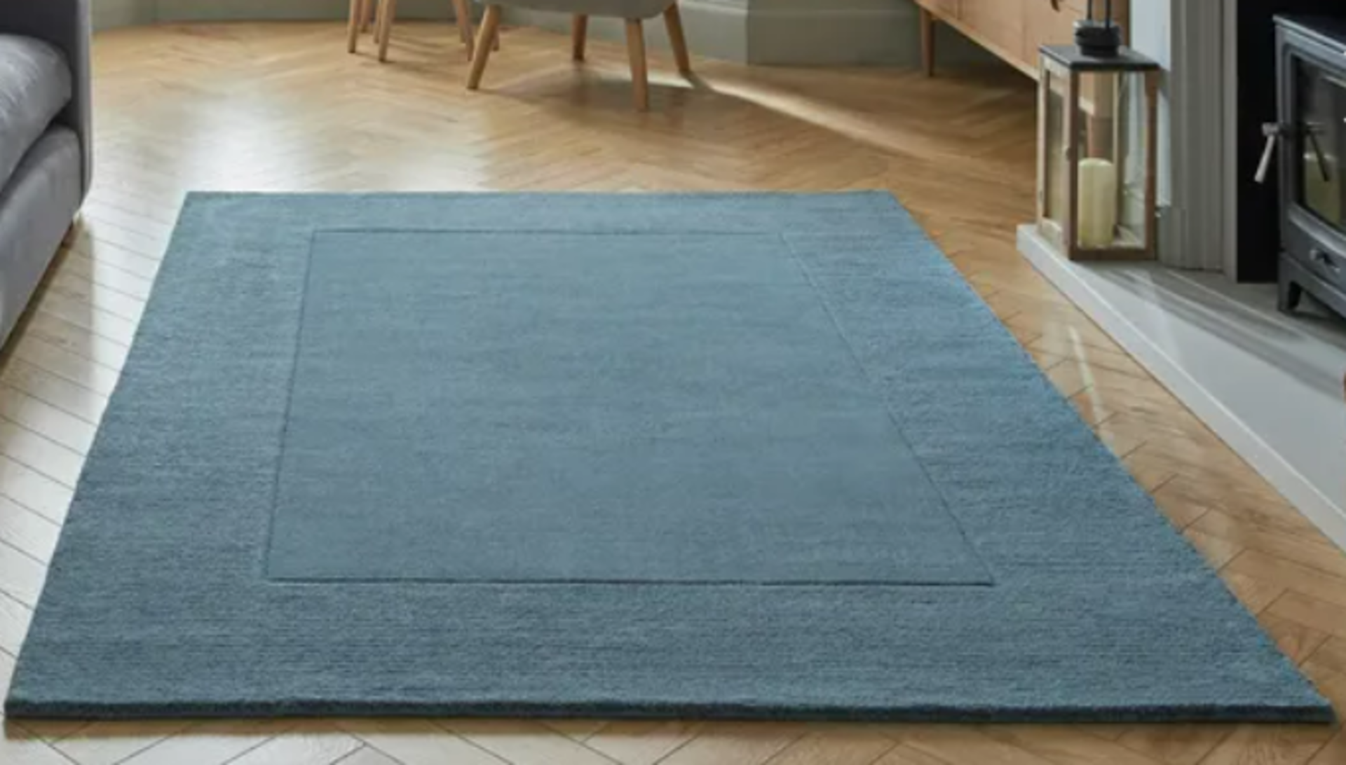 Boston Wool Border Rectangle Rug Denim Blue 200X290cm DENIM BLUE RRP ¶œ159.00