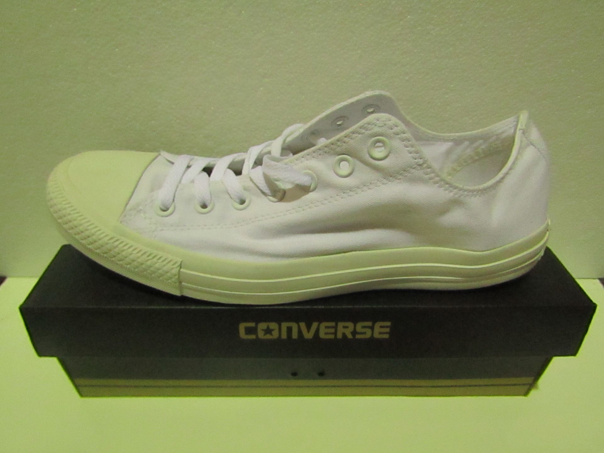 Converse All Star White Canvas Trainer size UK 12 new & boxed see image for design