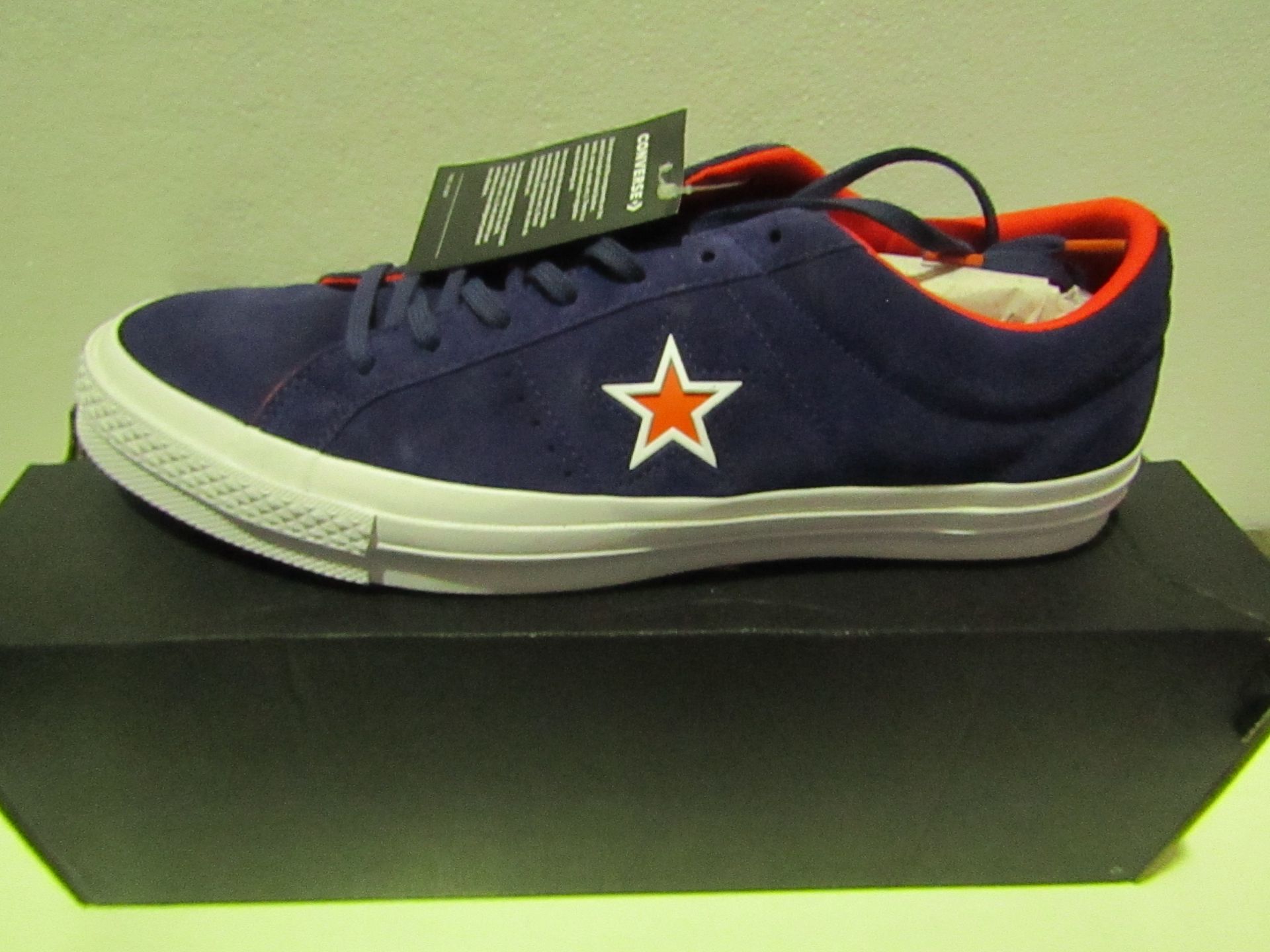 Converse All Star Navy/White/Bright Poppy Suede Trainer size UK 12 new & boxed see image for design