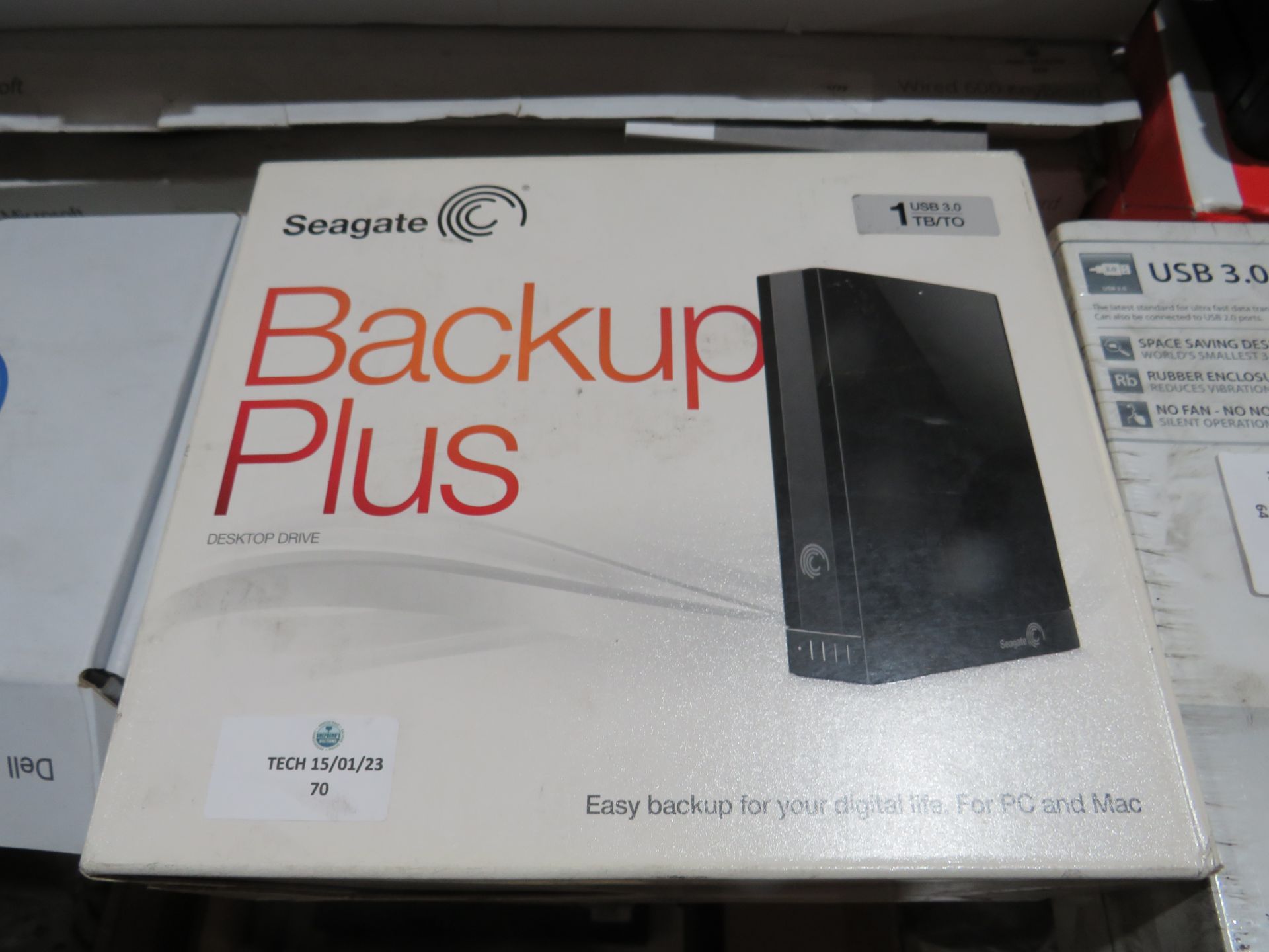 Seagate 1Tb Back Up Plus external desk top hard drive, unchecked and boxed