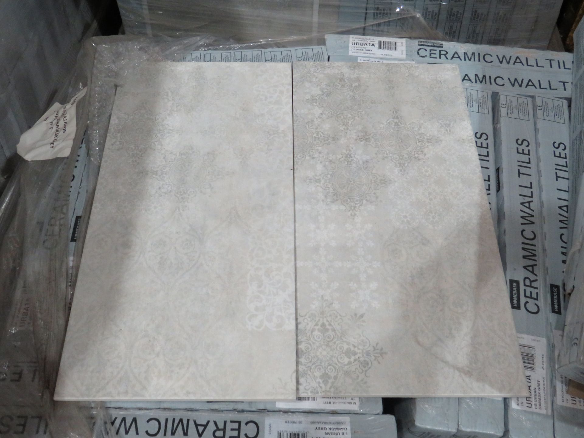 10x Packs of 5 Homebase 600x300mm Distressed Damask Grey wall tiles, new, ref code