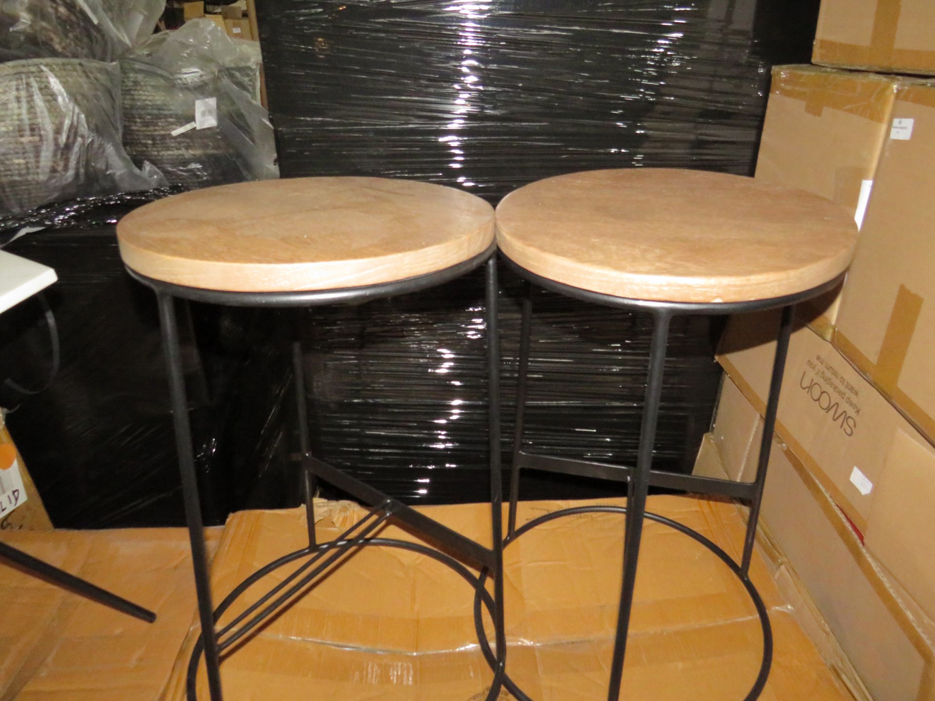 Swoon Dresden Kitchen Stools set of Two Sandblasted Grey Mango Wood and Black Steel RRP £219.00