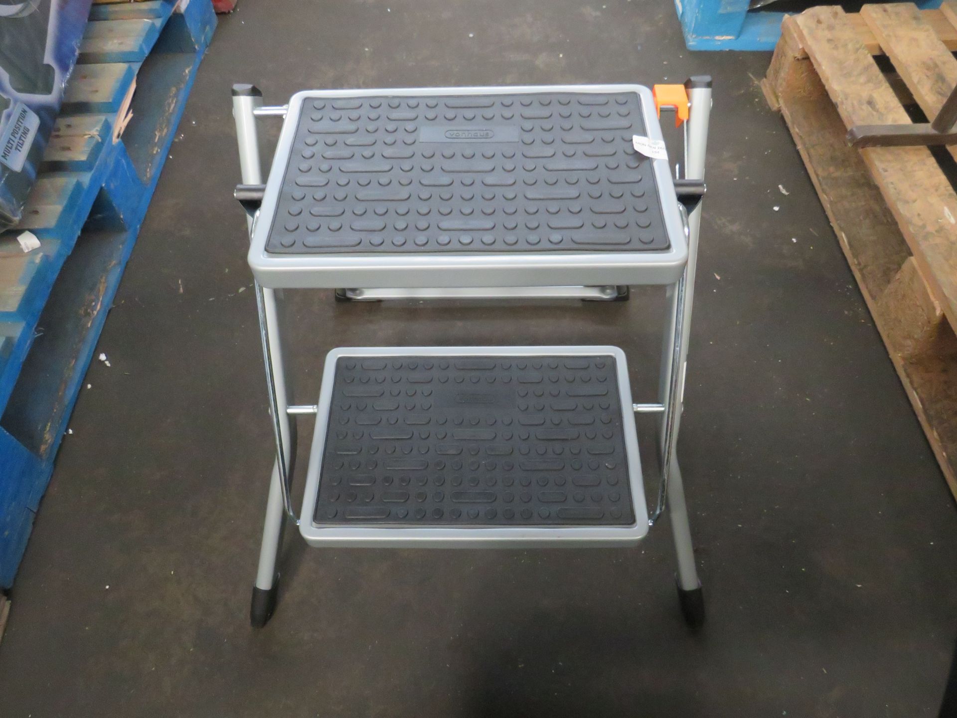 Foldable 2-Step Metal Ladder - Good Condition, No Packaging.