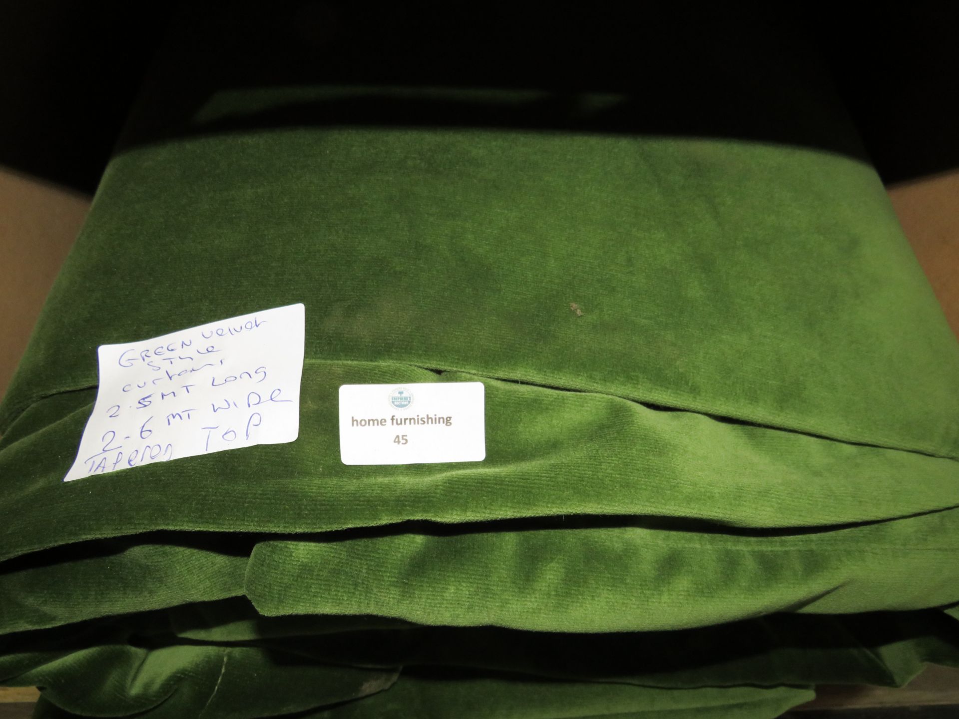 Stitched Pair Of Lined Green Velvet Curtains With Tapered Top 260cm Wide X 250cm Drop RRP ?544.58A