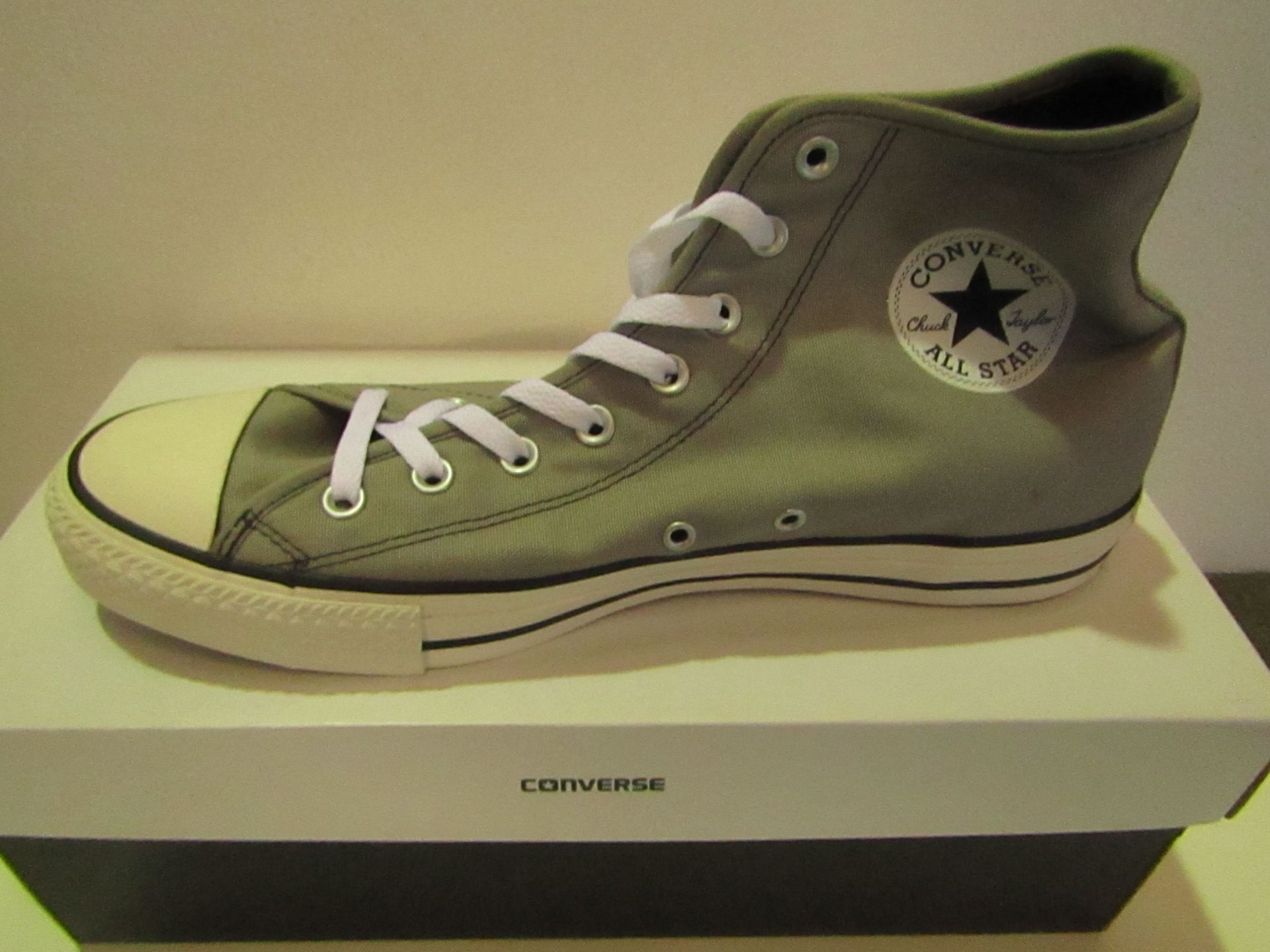 Converse High Top Grey/White Canvas Trainer size UK12 new & boxed see image for design