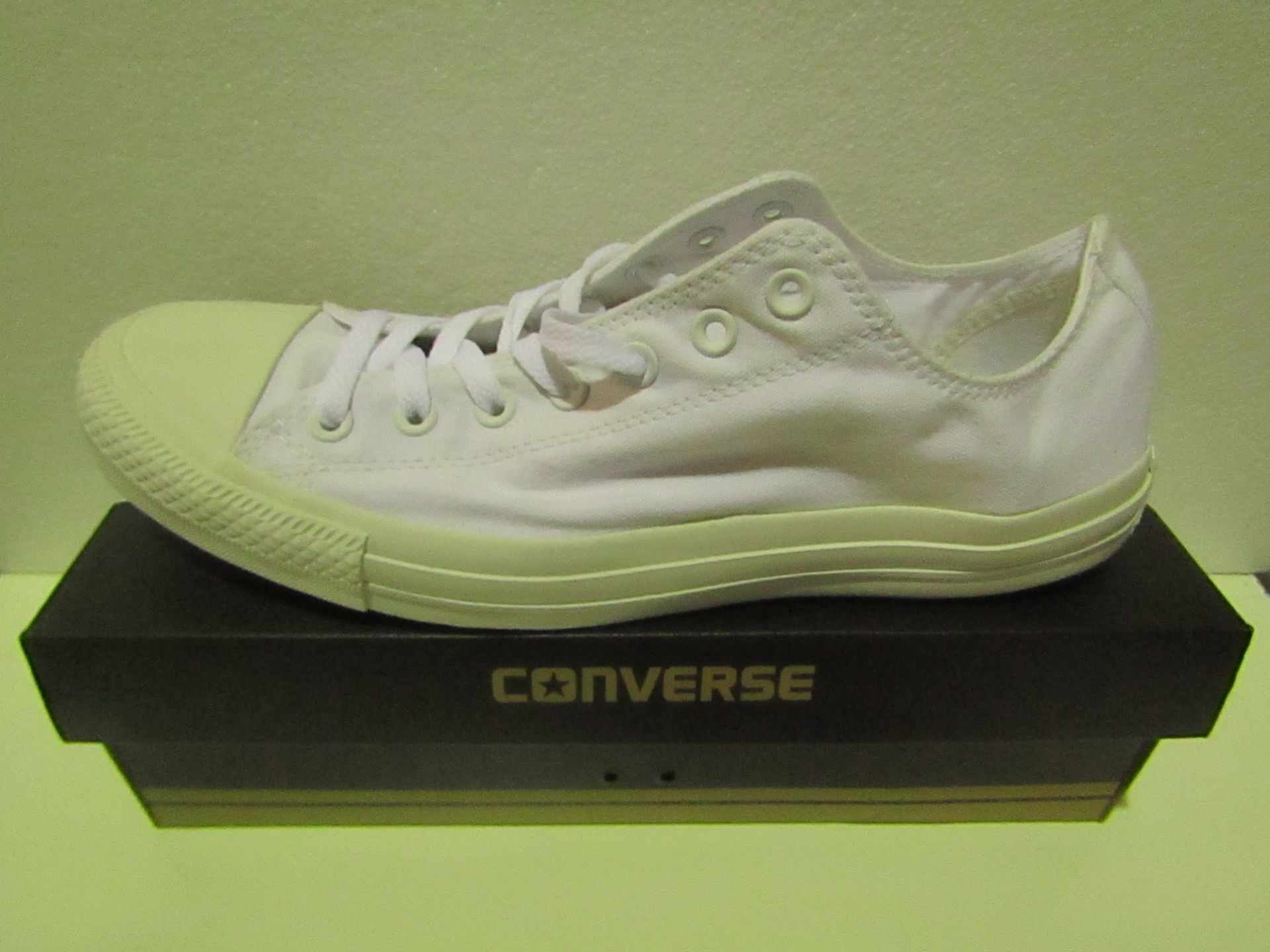 Converse All Star White Canvas Trainer size UK 12 new & boxed see image for design