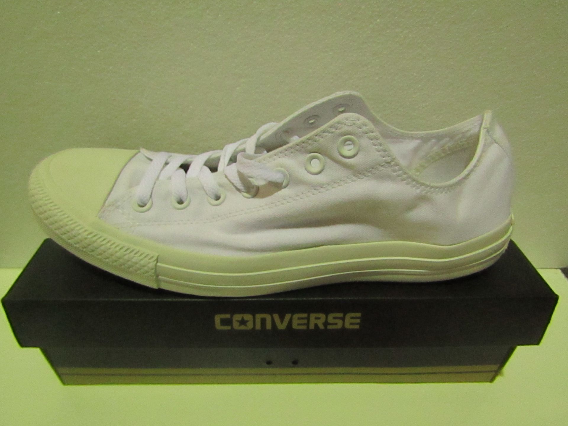 Converse All Star White Canvas Trainer size UK 12 new & boxed see image for design