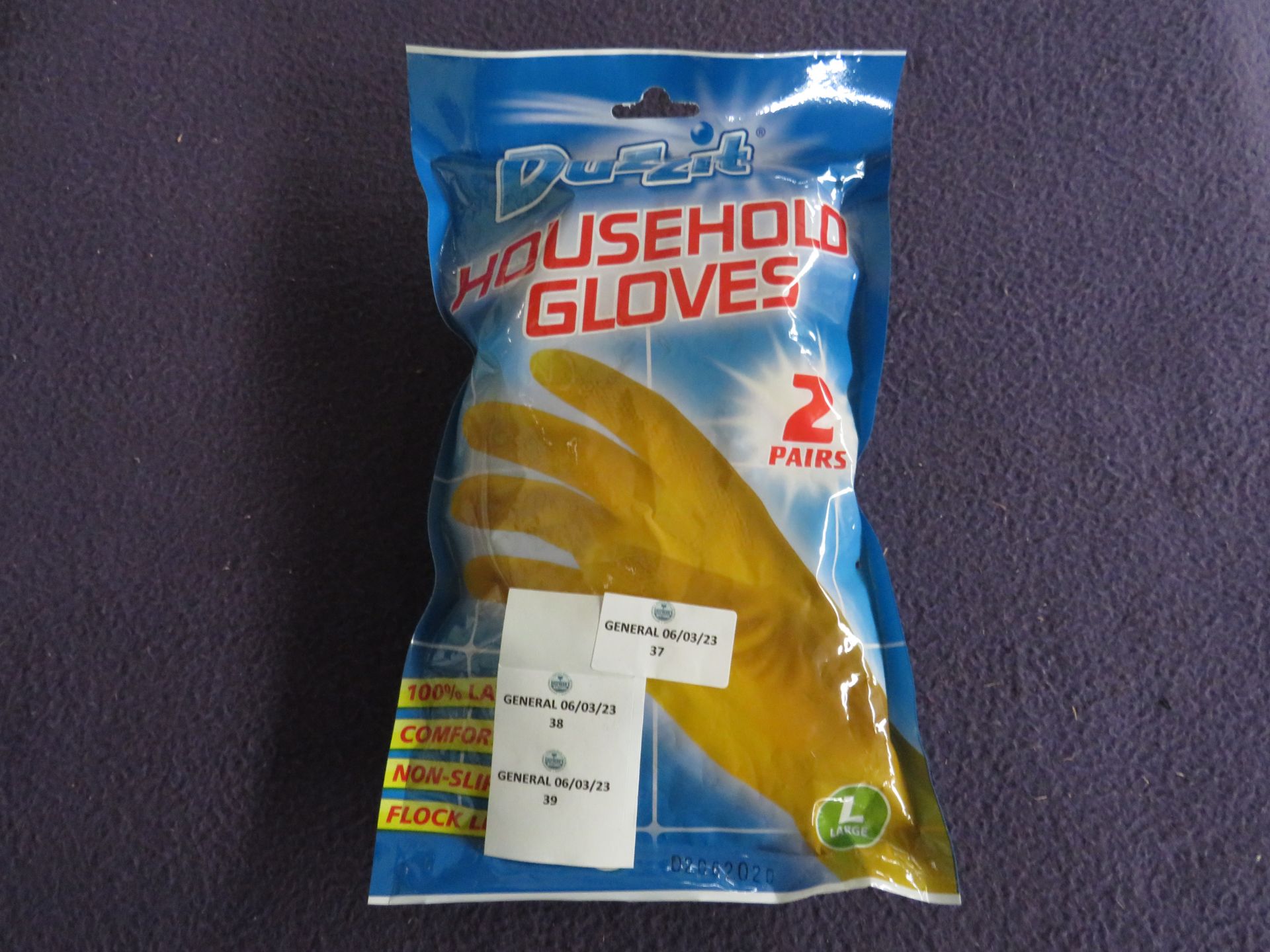 12x Duzzit - Household Gloves ( 2 Pairs Per Pack ) - Size L - Unused & Boxed.