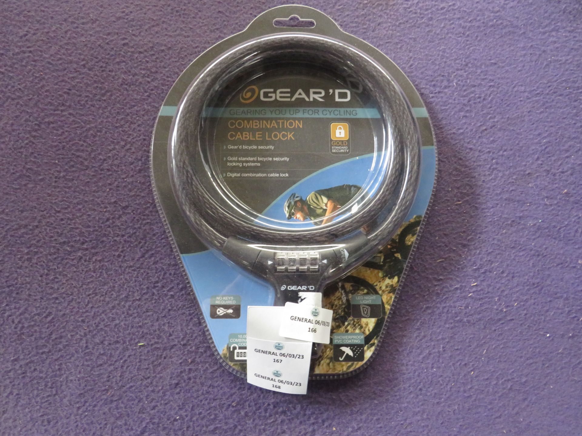 2x Gear'D - Combination Cable Lock for Bicycle - New & Packaged.