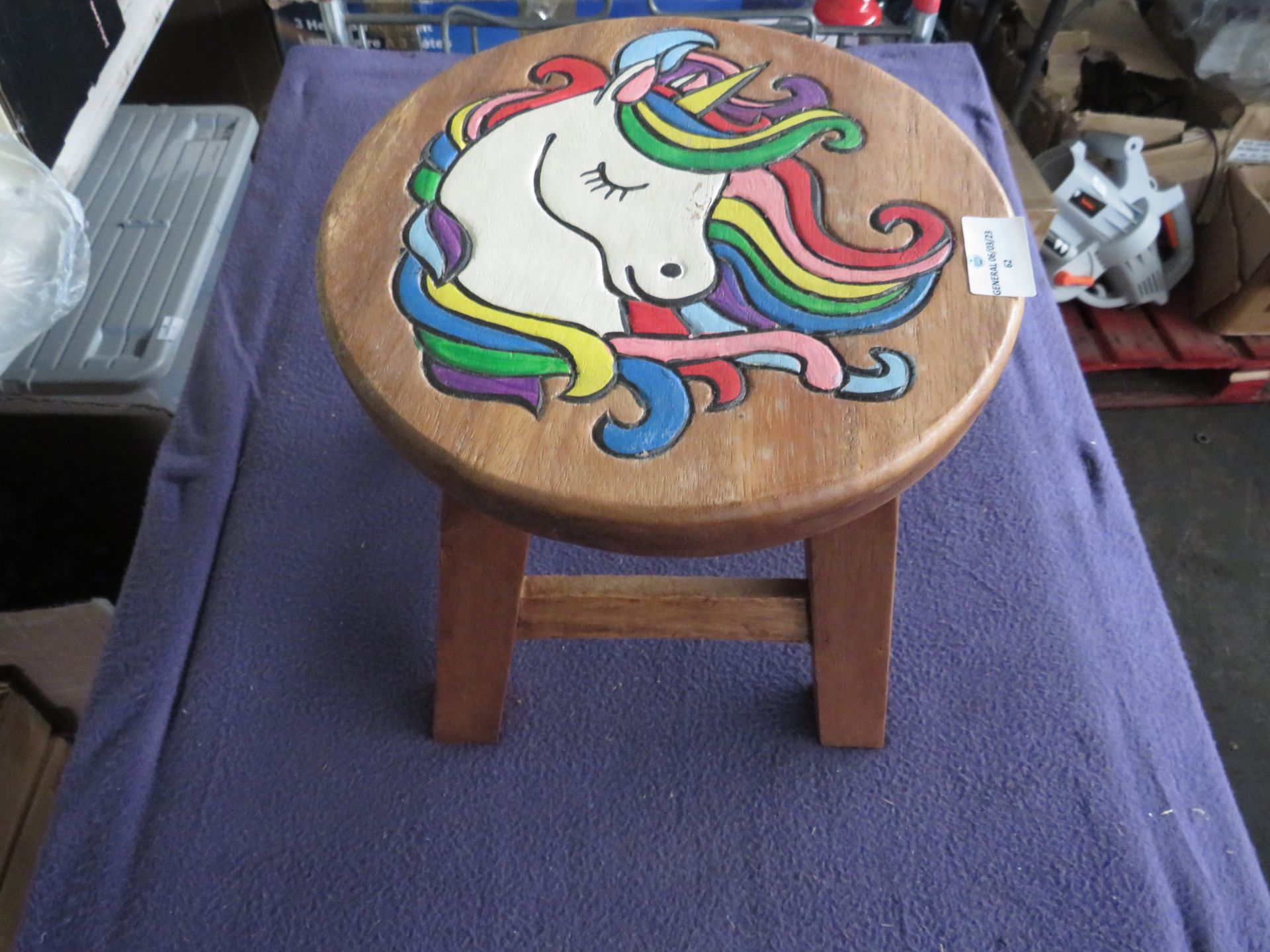 10" Brown Hand Painted Unicorn Stool - Good Condition, No Box.