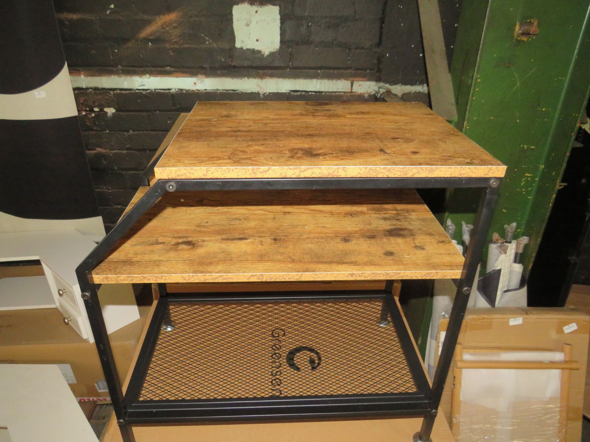 Vintage Industrial Nightstand With Storage Shelves - Good Condition & Boxed.