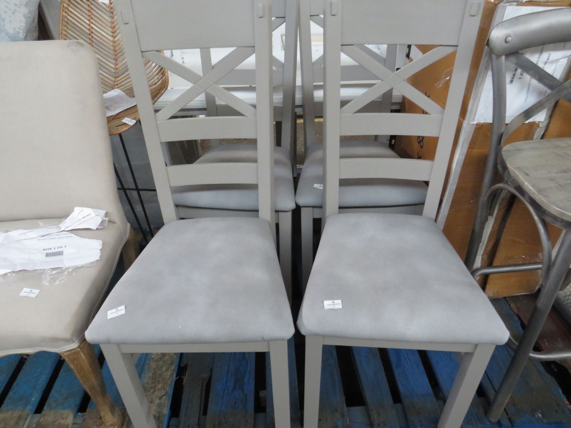 Oak Furnitureland St Ives Light Grey Painted Chair with Dappled Silver Fabric Seat (Pair) RRP Â£