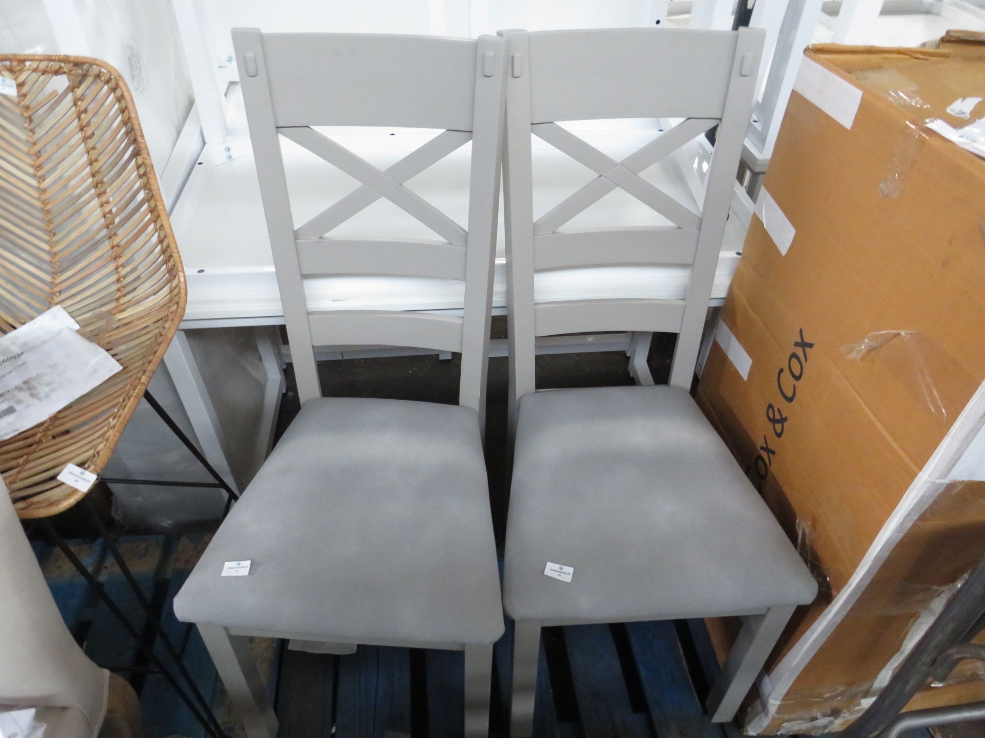 Oak Furnitureland St Ives Light Grey Painted Chair with Dappled Silver Fabric Seat (Pair) RRP Â£