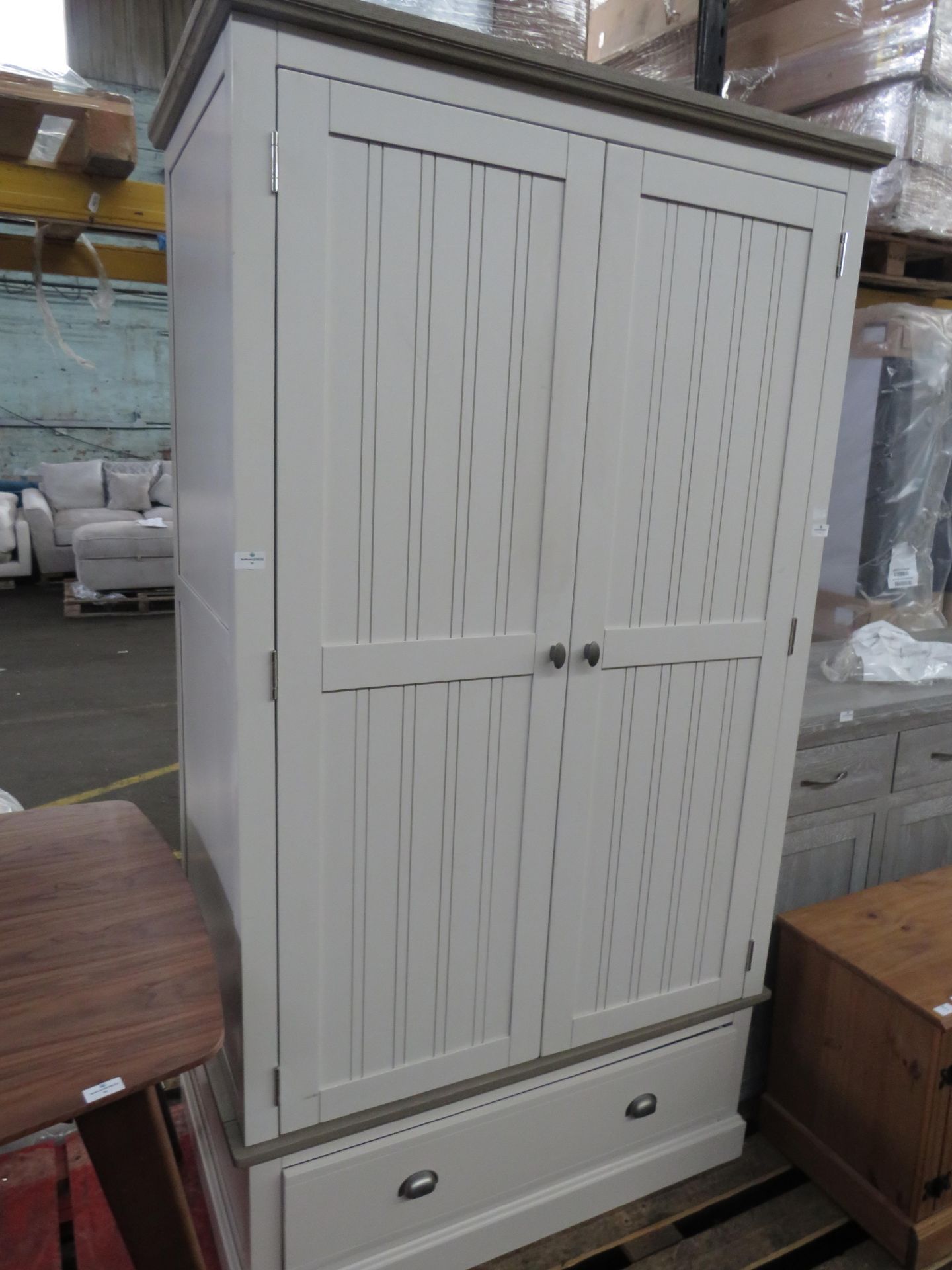 Oak Furnitureland Brompton Painted Acacia And Ash Top Double Wardrobe Solid Hardwood RRP Â£699.99