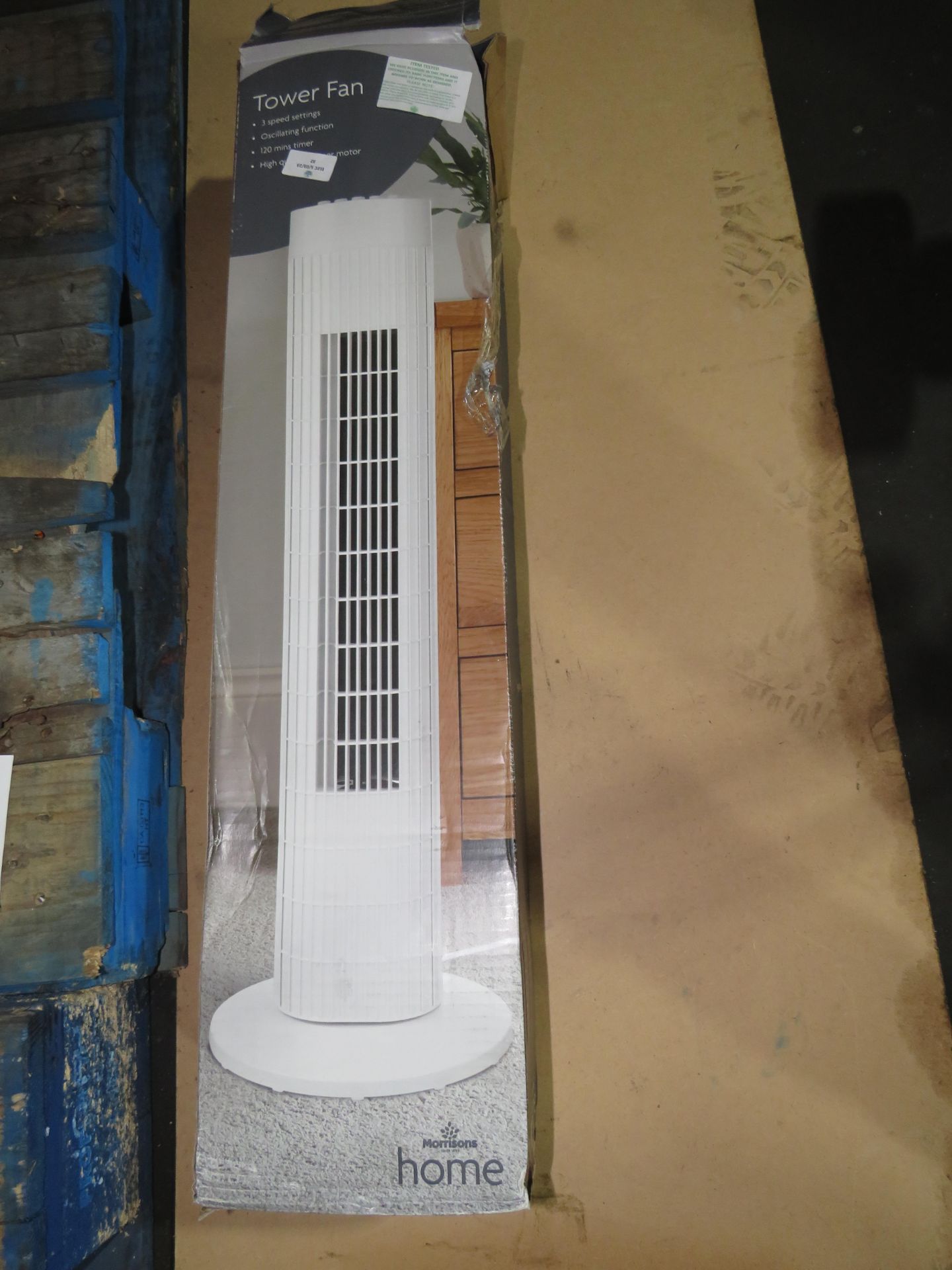 Morrisons tower fan, tested working for blowing air, nothing else has been checked, comes in