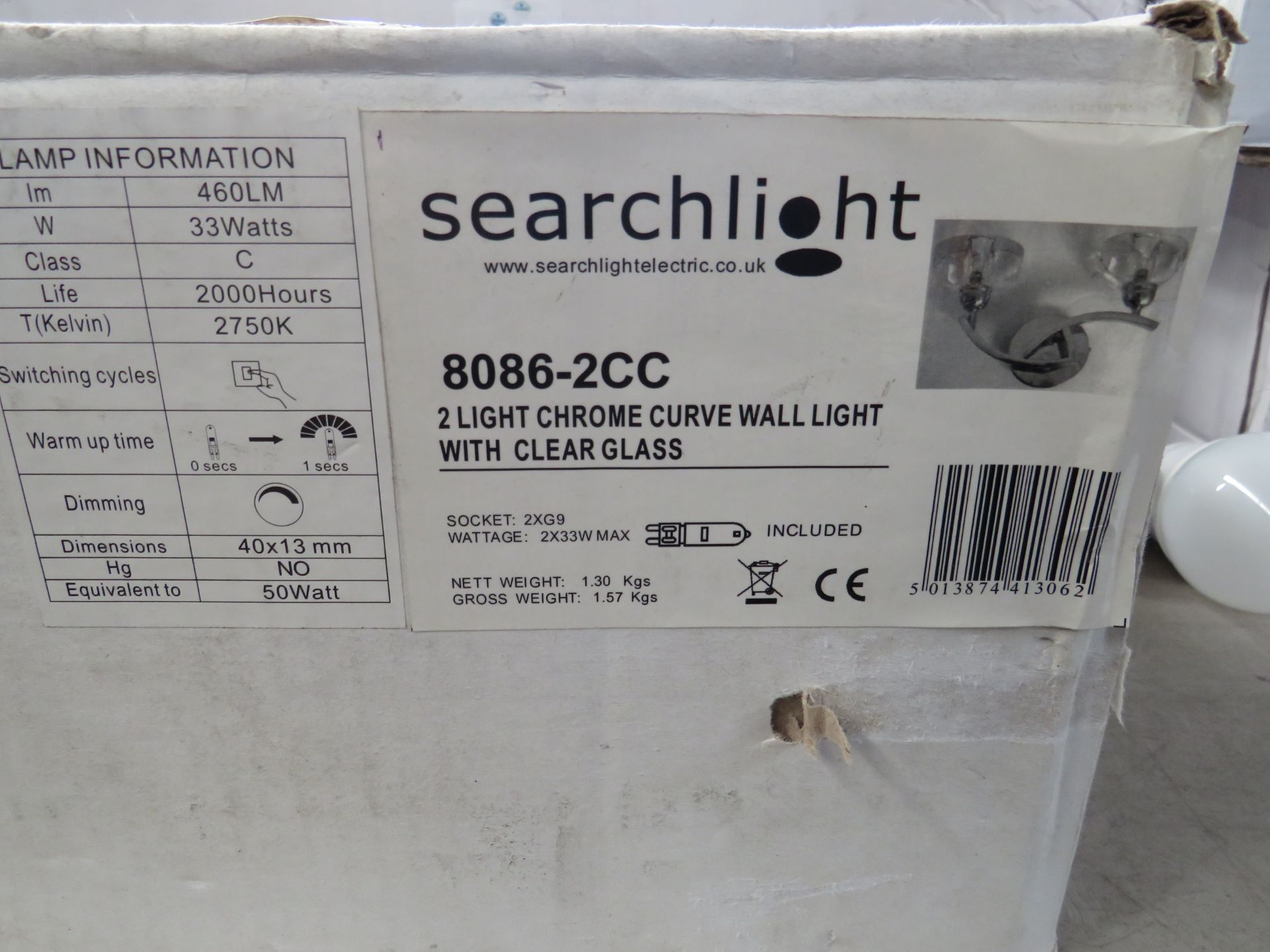 Searchlight SCULPTURED ICE II - 2LT CC CURVE WALL LIGHT-CL GLASS RRP ?104.00This Sculptured Ice II