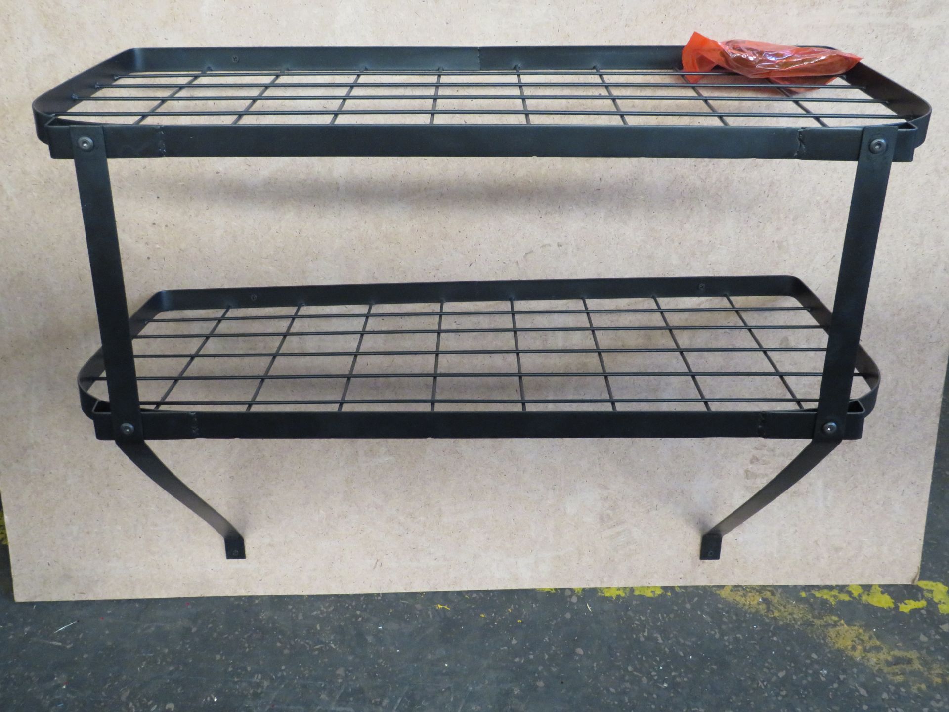 Unbranded - Black Steel Kitchen Double Shelf With Steel Hooks - Great for Pan Storage. - New &