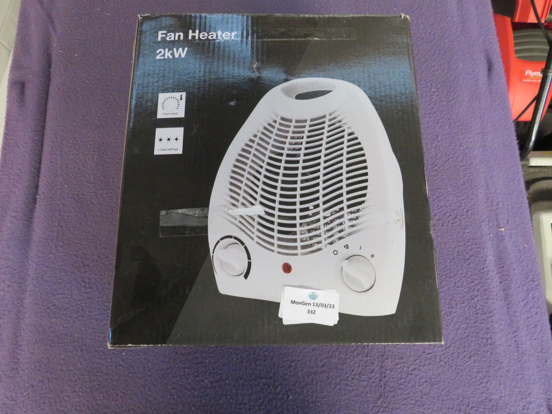 2kW Fan Heater - White - Untested & Boxed.