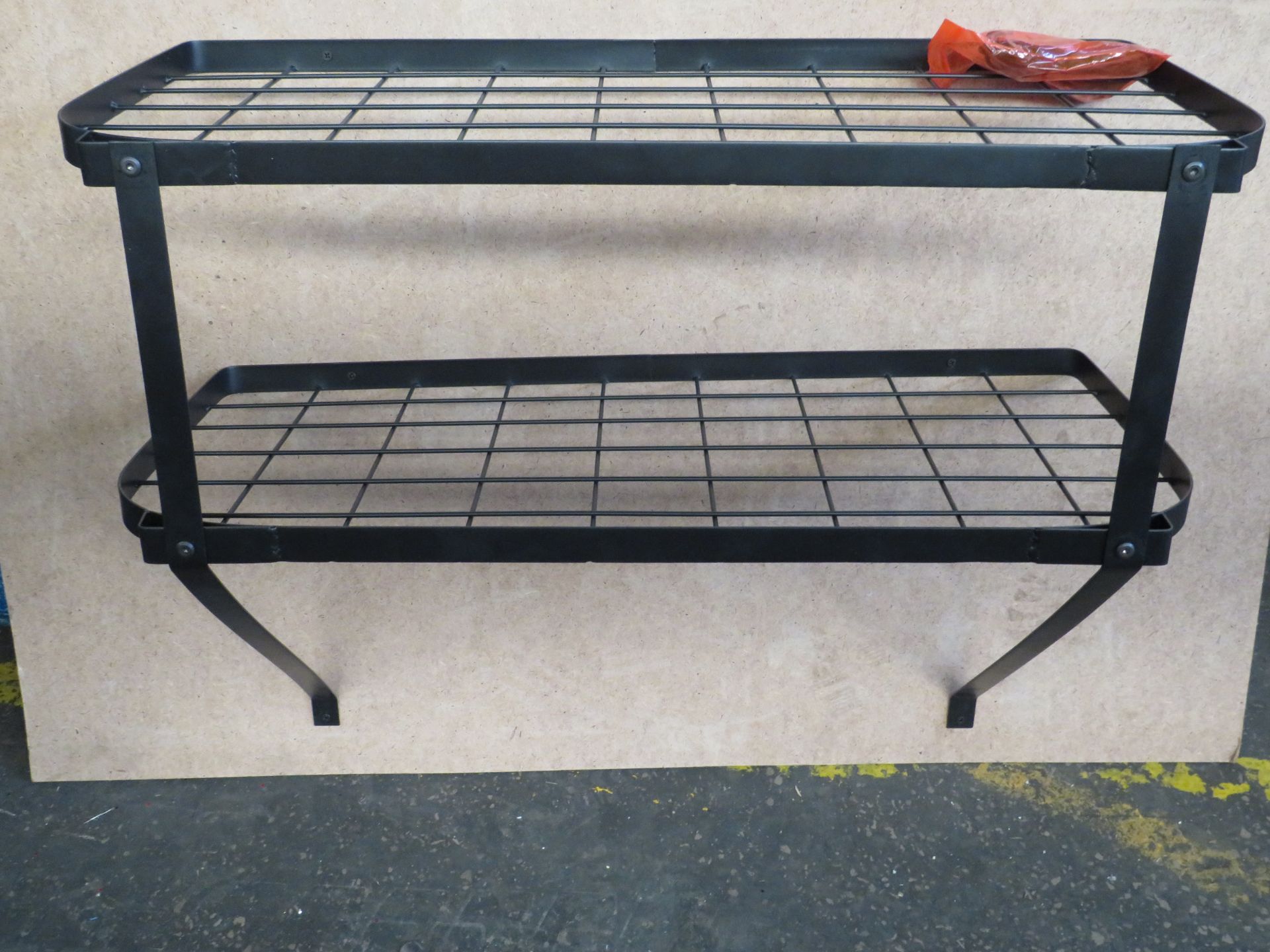 Unbranded - Black Steel Kitchen Double Shelf With Steel Hooks - Great for Pan Storage. - New &