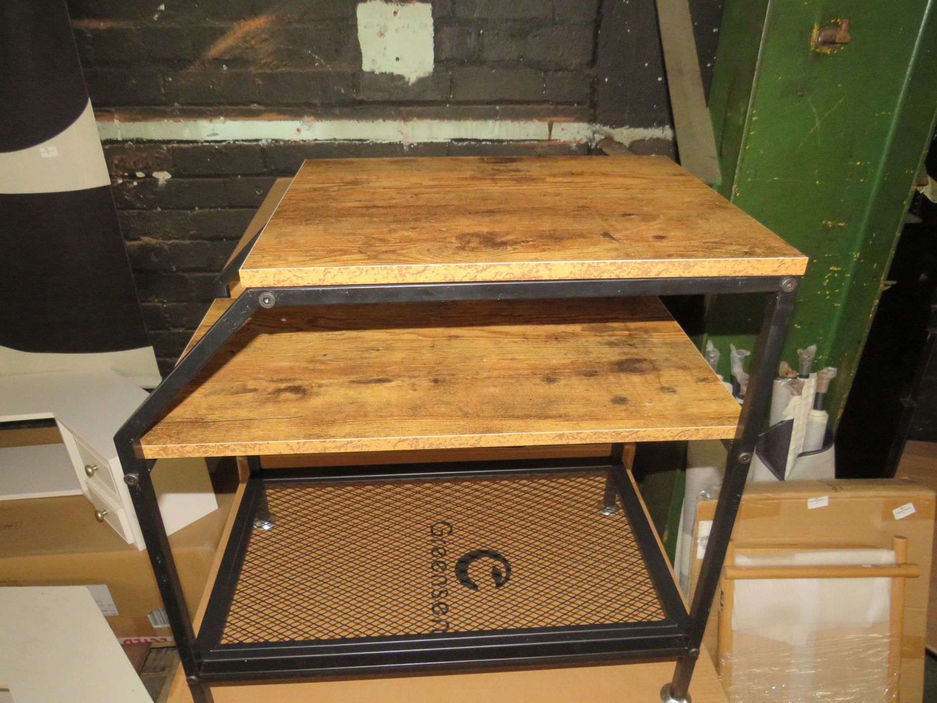 Vintage Industrial Nightstand With Storage Shelves - Good Condition & Boxed.