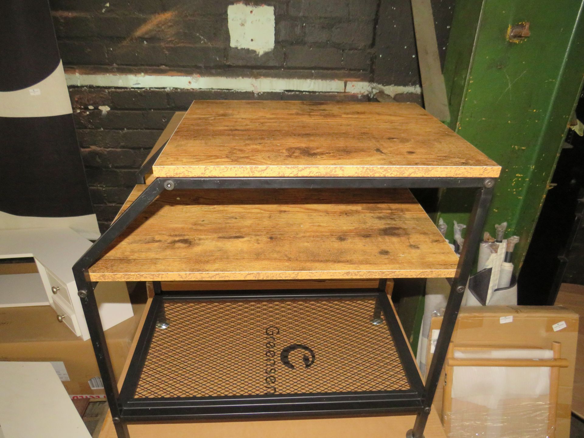 Vintage Industrial Nightstand With Storage Shelves - Good Condition & Boxed.