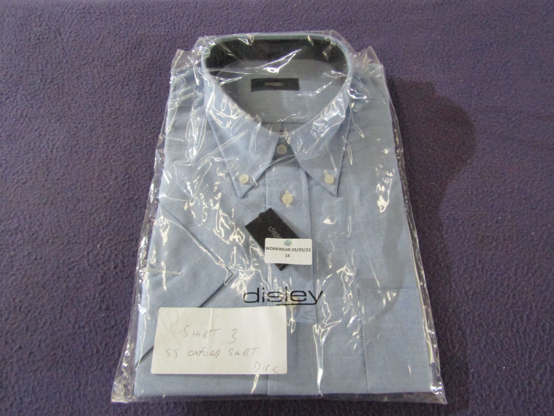 Disley - Blue Oxford Short-Sleeve Shirt - 16" Collar Size Large - Unused & Packaged.