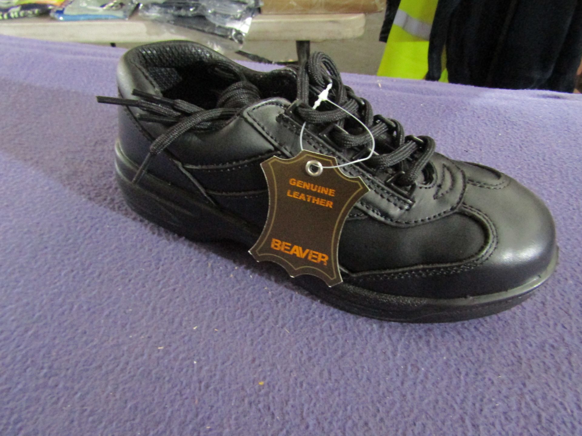 Beaver - Black Leather Steel Toe Cap Shoes - Size 5 - Unused & Boxed.