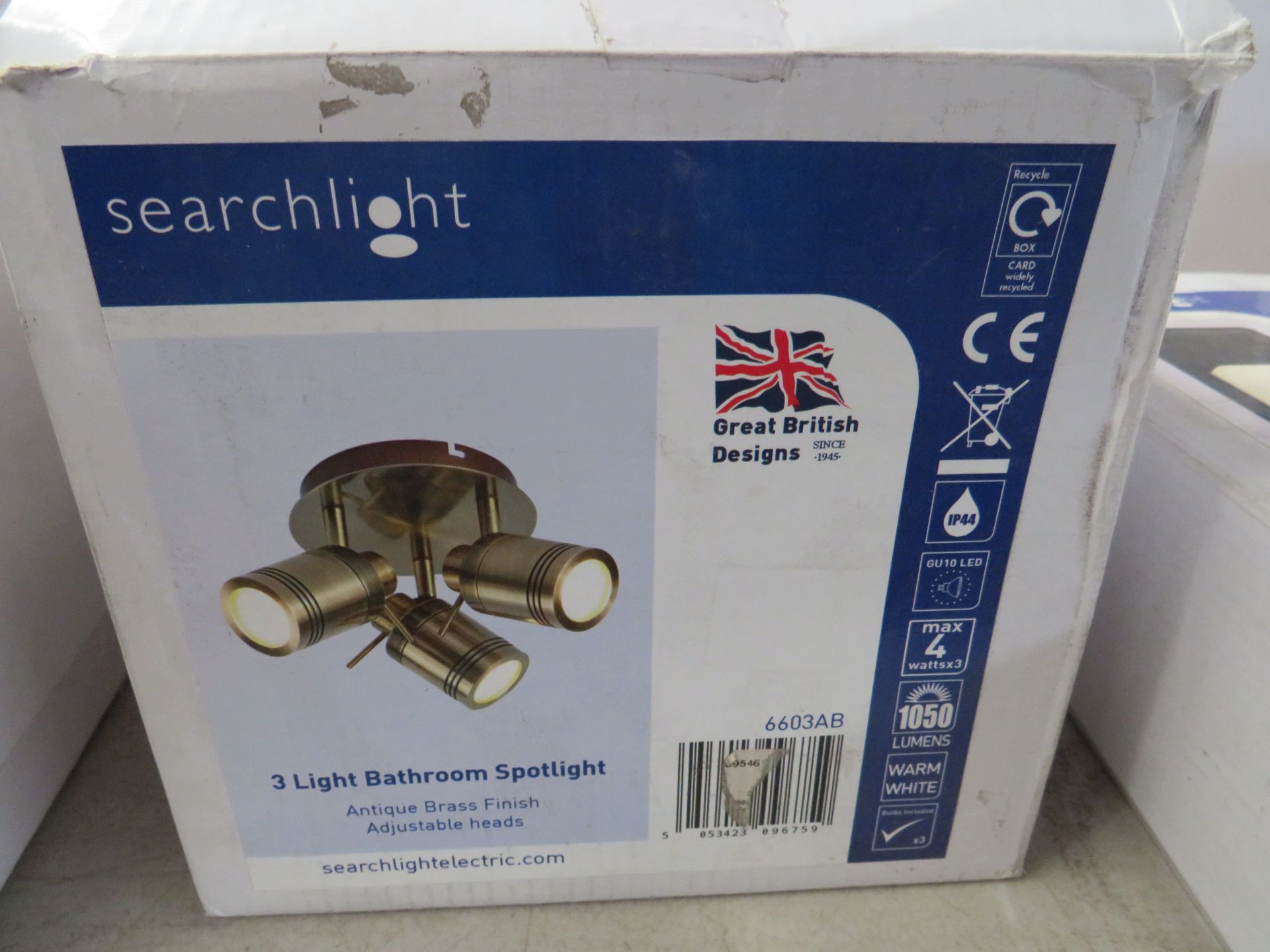 Searchlight - Bathroom 3Lt Spotlight Adjustable Head Antique Brass Finish - Unchecked & Boxed.