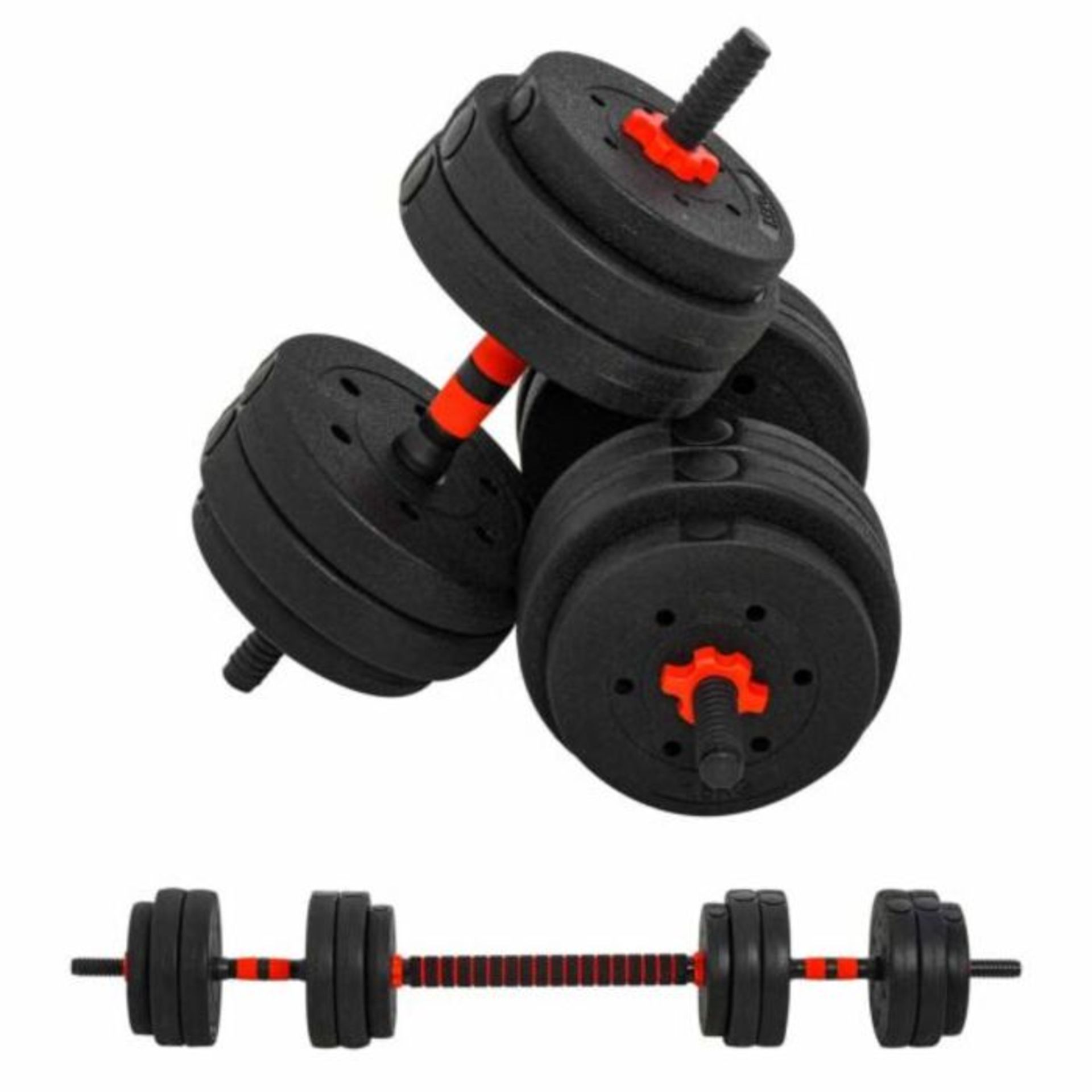 2 in 1 30KG dumbell and barbell set, new and boxed