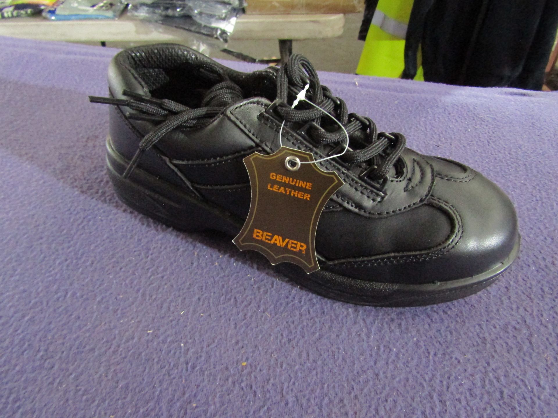 Beaver - Black Leather Steel Toe Cap Shoes - Size 5 - Unused & Boxed.