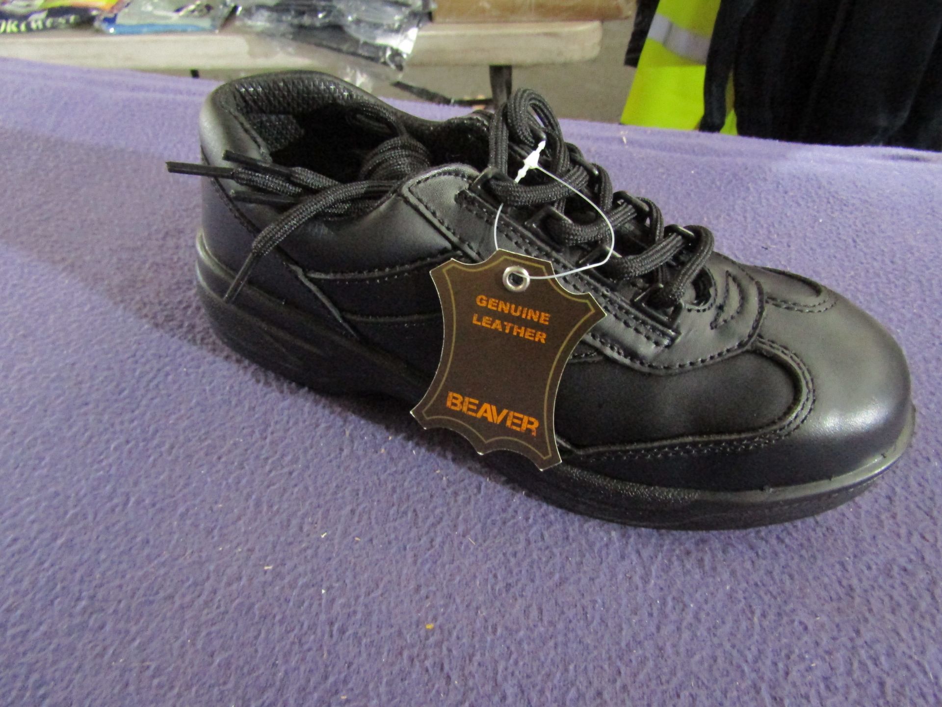 Beaver - Black Leather Steel Toe Cap Shoes - Size 5 - Unused & Boxed.