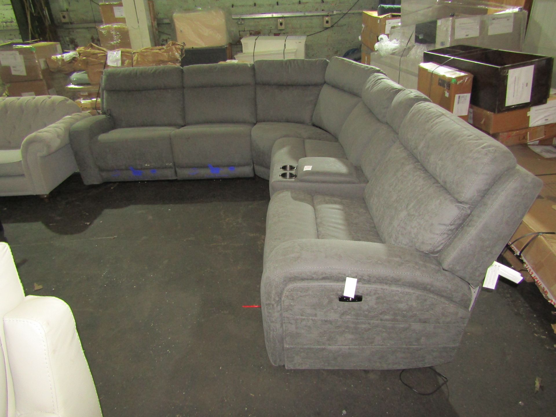 Gilman creek paisley fabric power reclining sectional sofa with power headrest & Charger points/