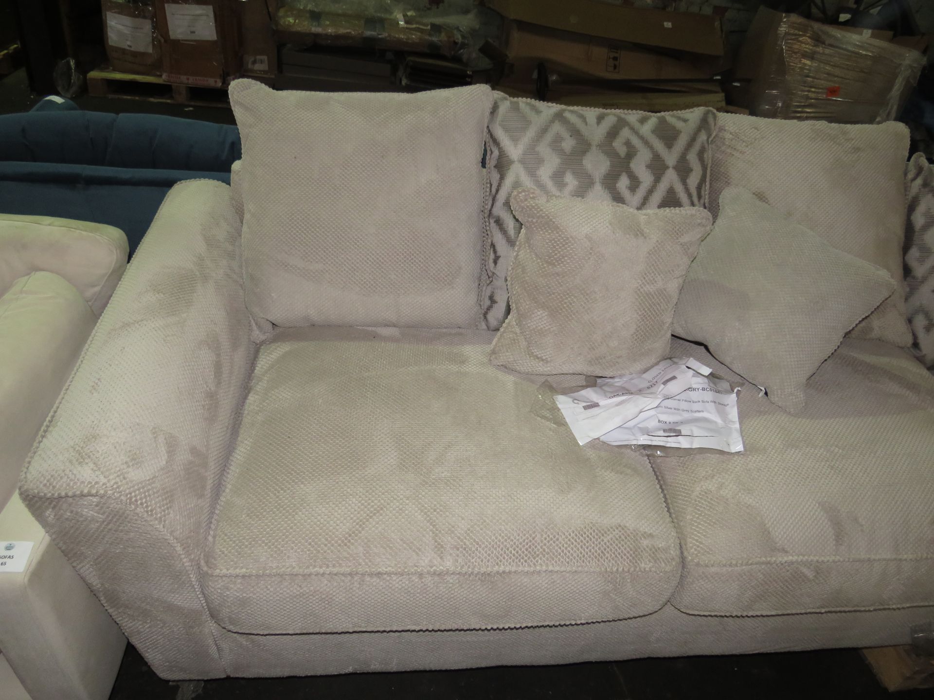 Oak Furnitureland Nebraska Left Hand Corner Pillow Back Sofa With Storage Footstool In Aero Silver - Image 4 of 5