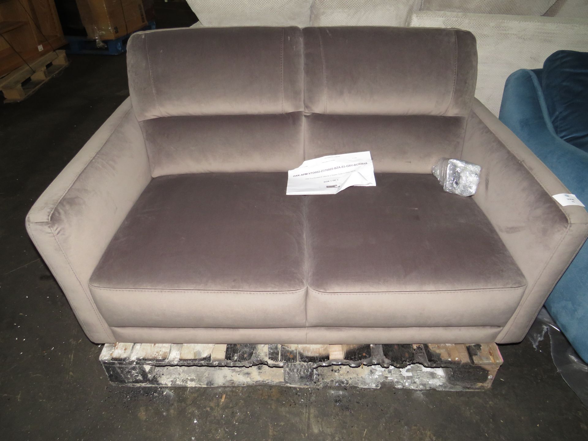 Oak Furnitureland Vittoria 2 Seater Sofa in Grey fabric RRP £899.99Upholstered in soft velvety