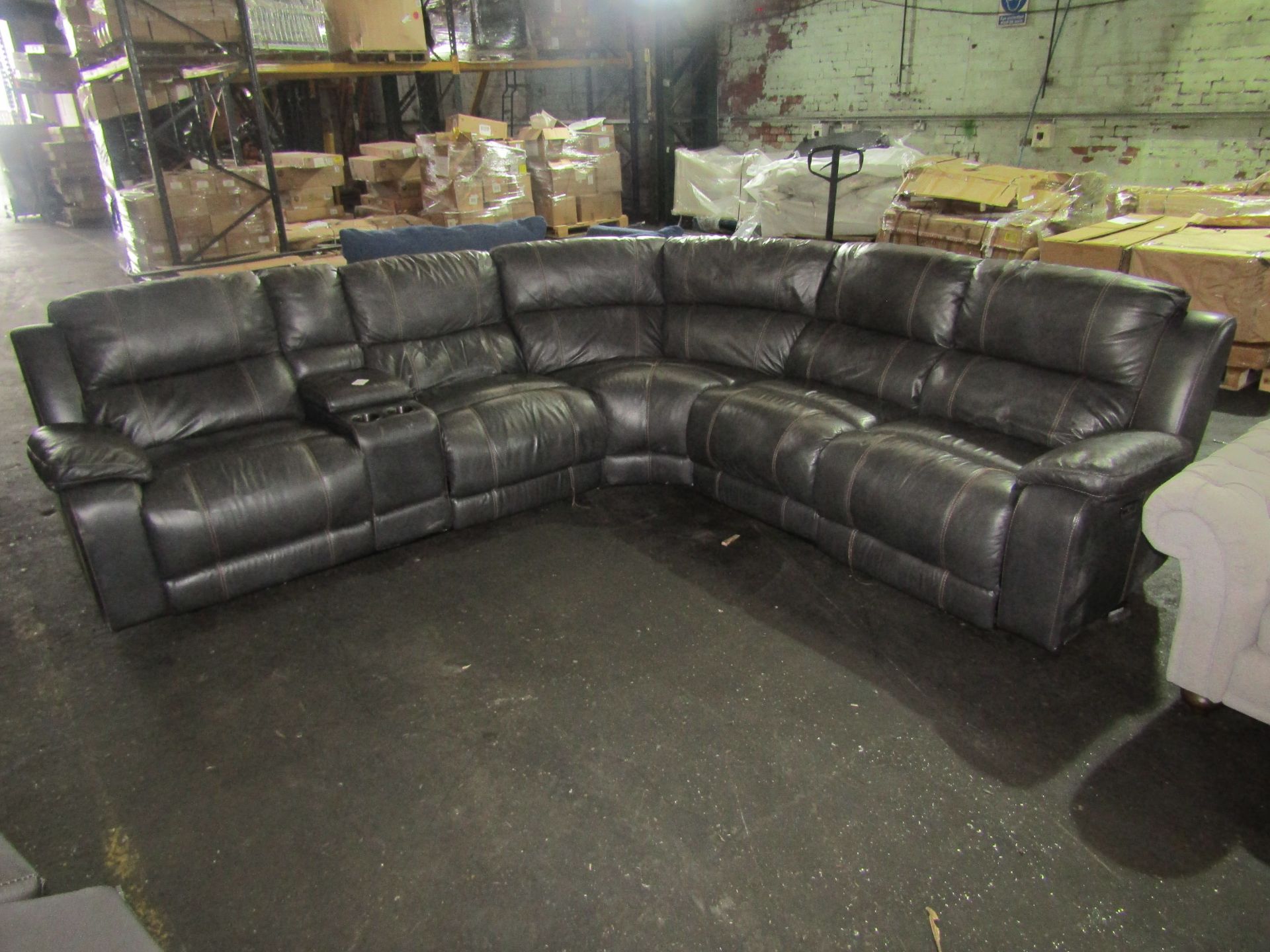 Pulaski dunhill grey leather power reclining sectional sofa, Untested & Has a few dirty marks