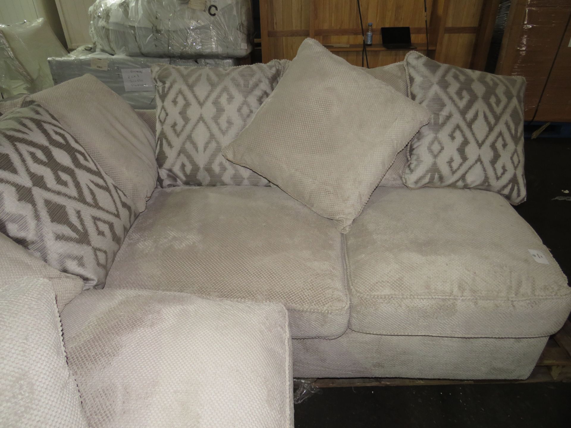 Oak Furnitureland Nebraska Left Hand Corner Pillow Back Sofa With Storage Footstool In Aero Silver - Image 5 of 5