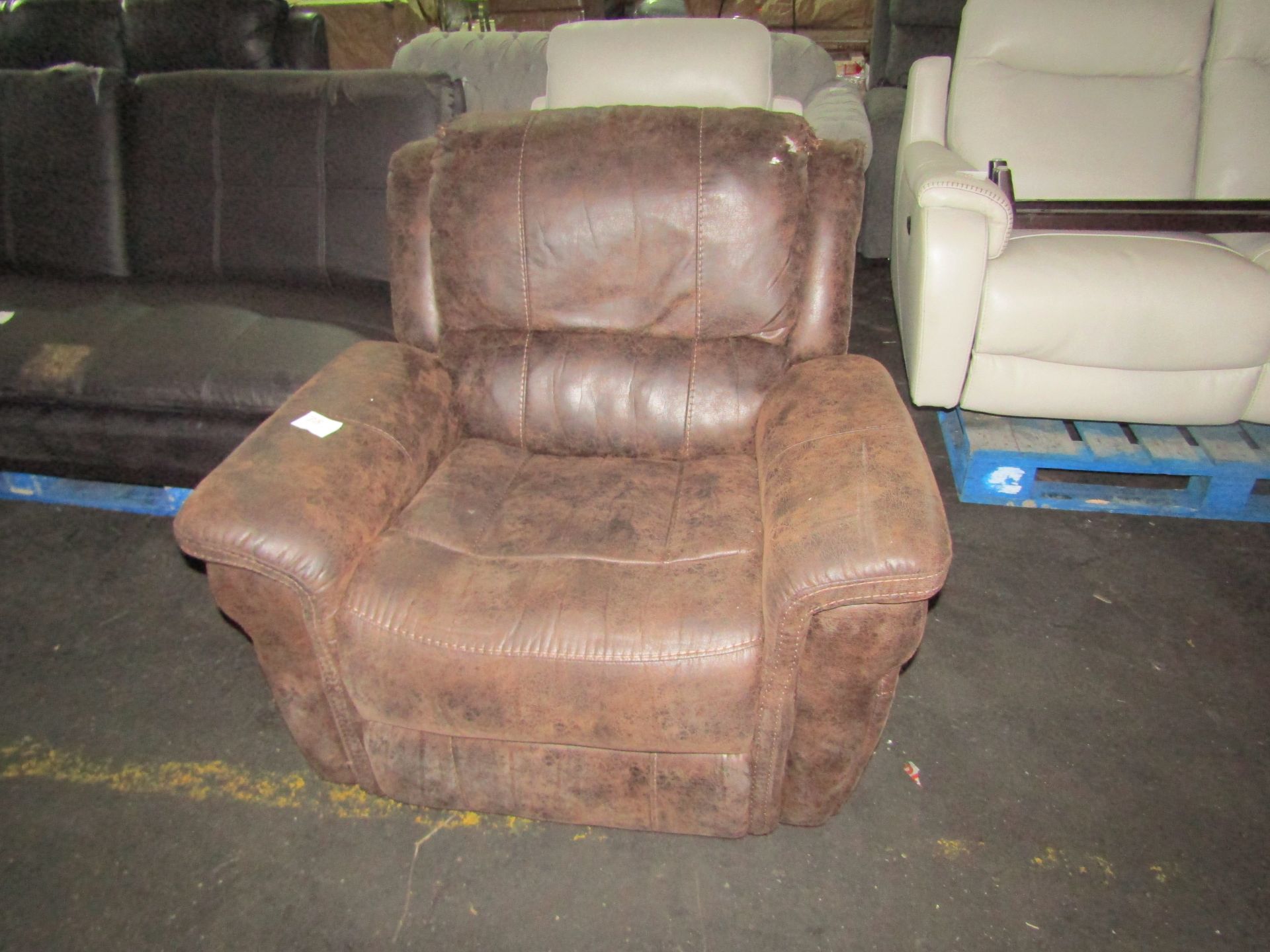 Costco brown leather power reclining armchair - Untested & Multiple rips on the back cushion.
