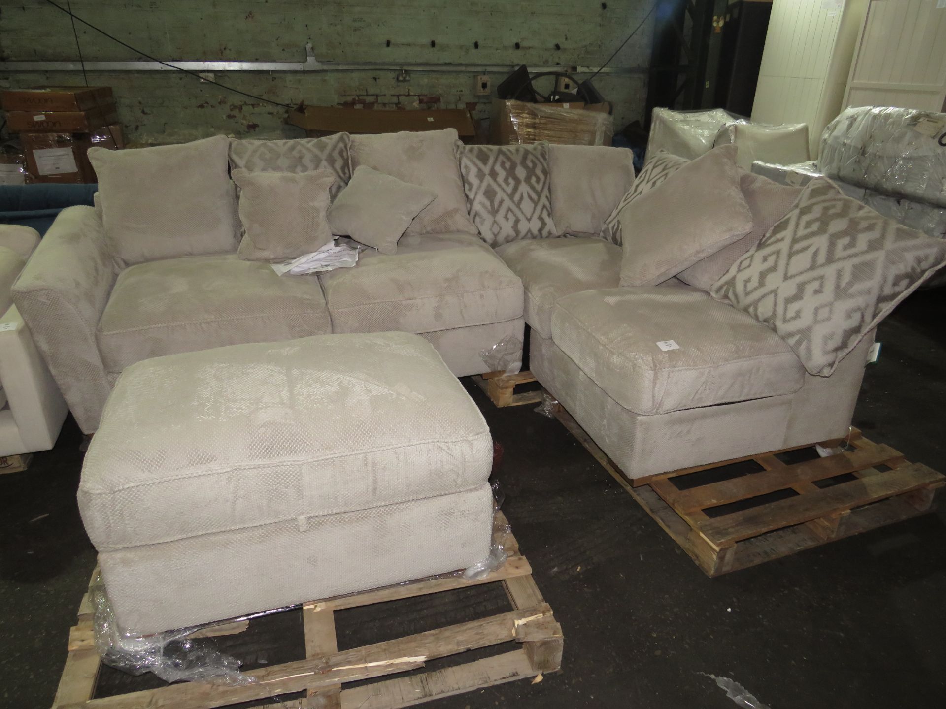 Oak Furnitureland Nebraska Left Hand Corner Pillow Back Sofa With Storage Footstool In Aero Silver