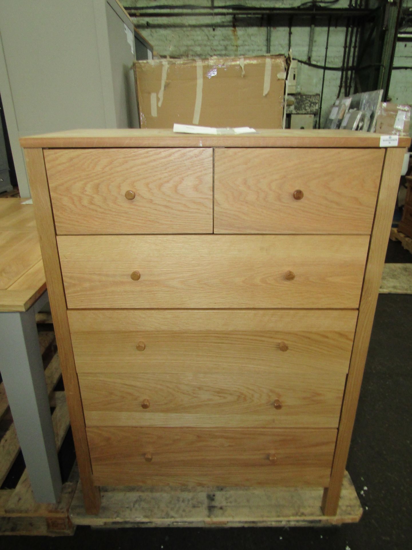 John Lewis Anyday Wilton 6 Drawer Pine Wood Chest, Has a dent on the top of the unit. Viewing