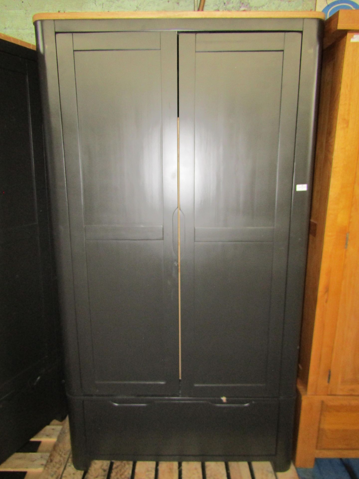 Oak Furnitureland Grove Dark Grey Double Wardrobe Solid Hardwood RRP Â£694.99 There is a small