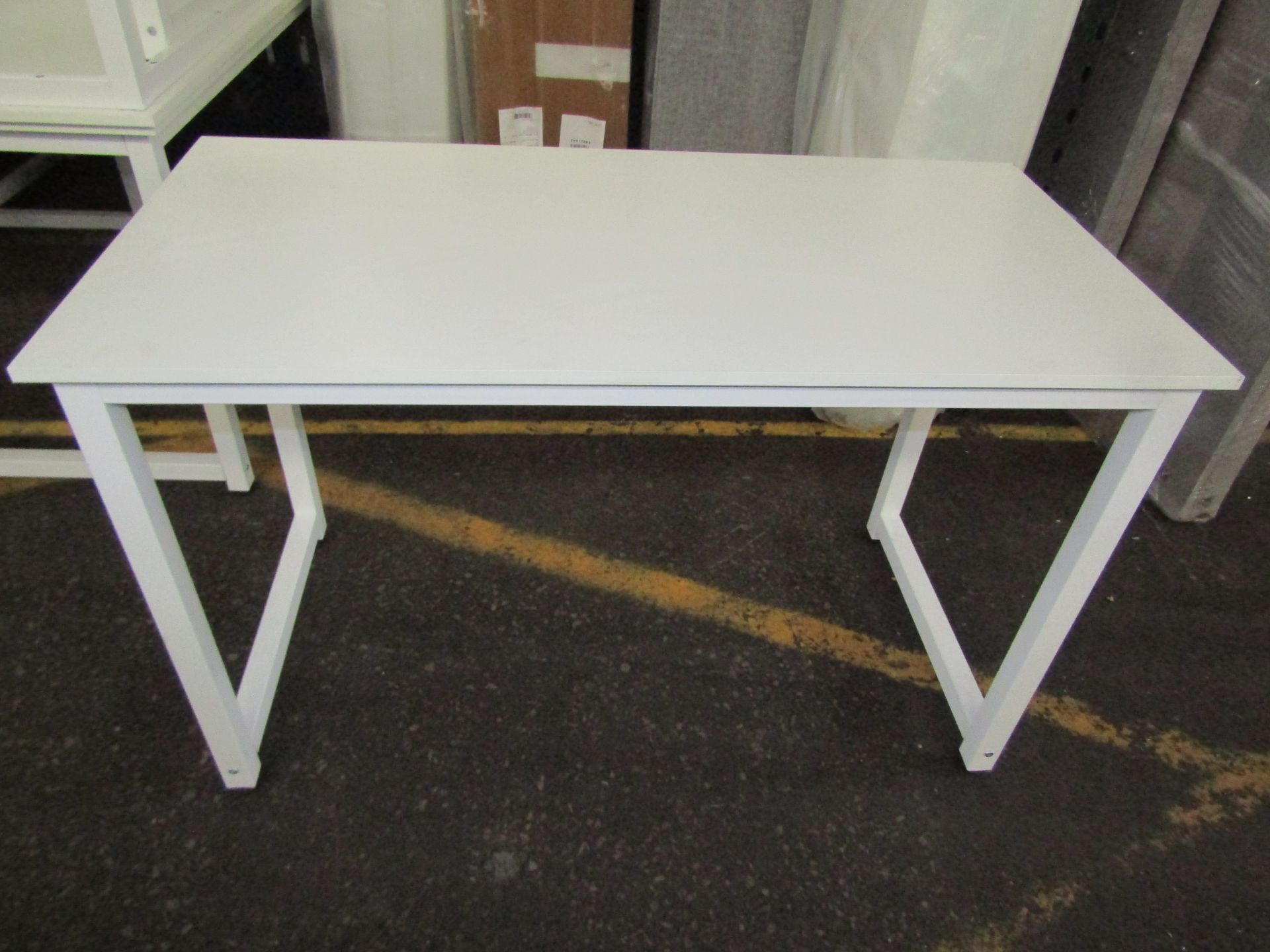 White Wooden Computer Desk With Thick Metal Legs - Fairly Decent Condition However May Contain