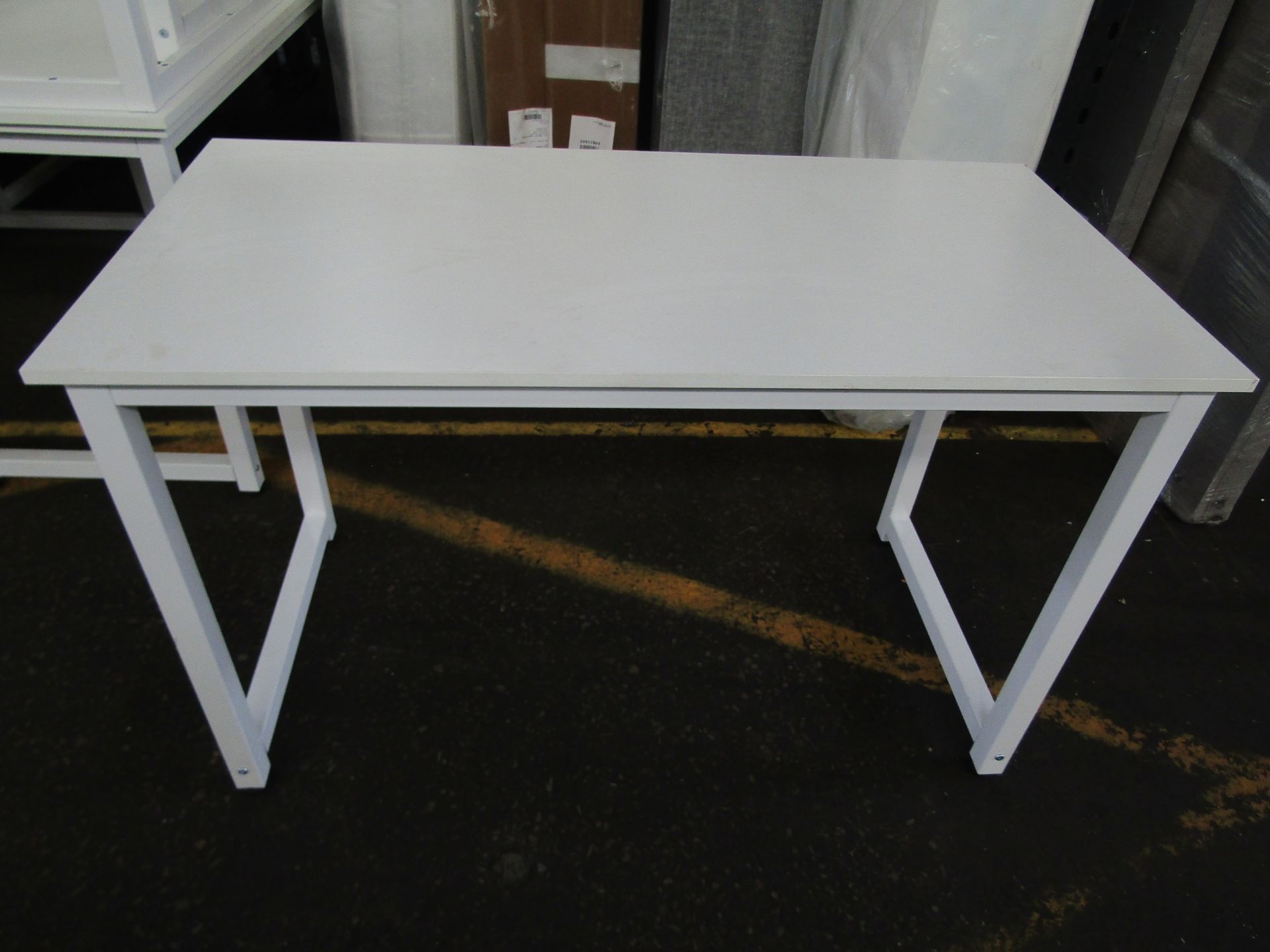 White Wooden Computer Desk With Thick Metal Legs - Fairly Decent Condition However May Contain