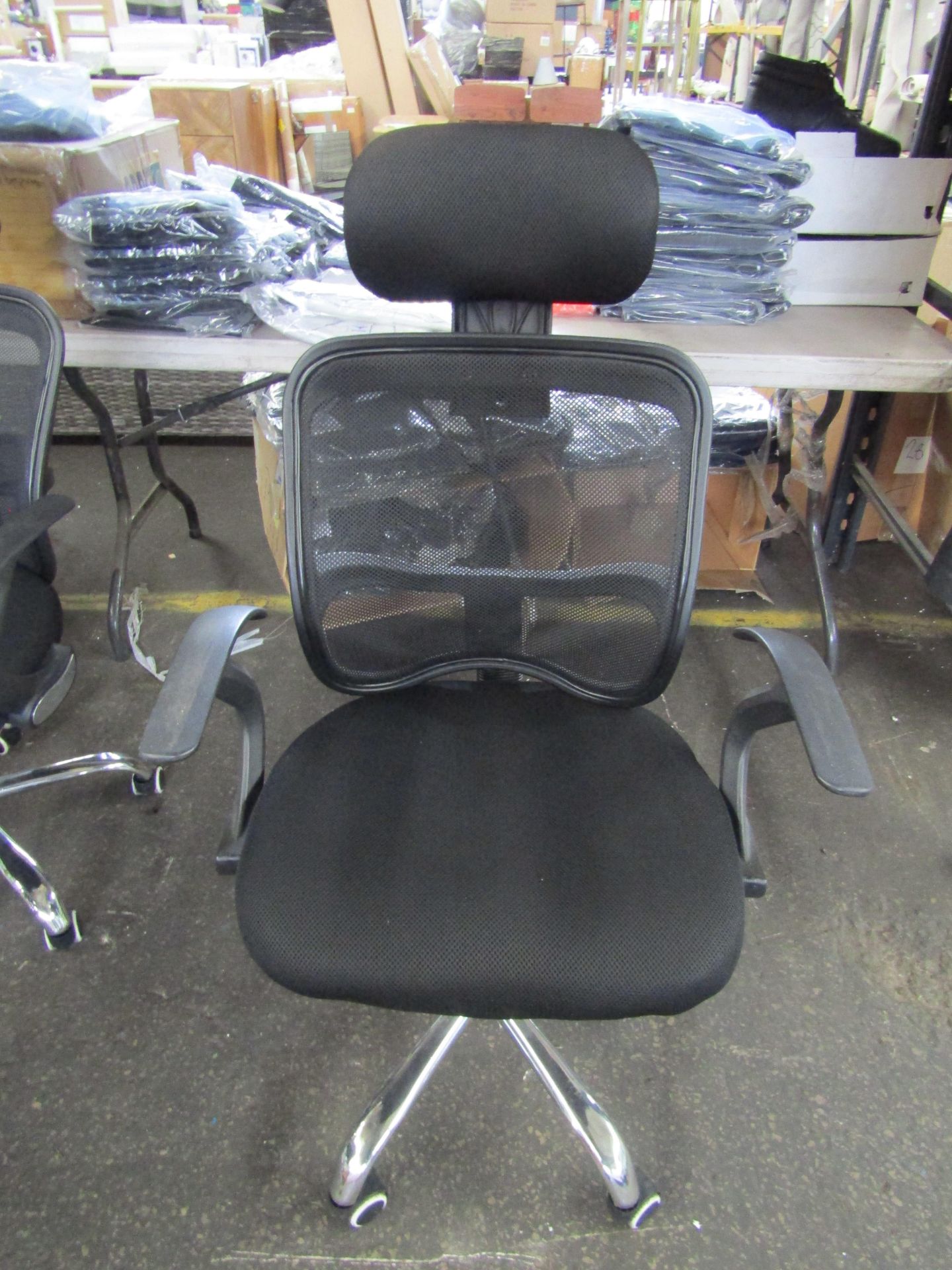 Ergonomic Mesh Office Chair With Chrome Base & Head Rest - Good Condition.