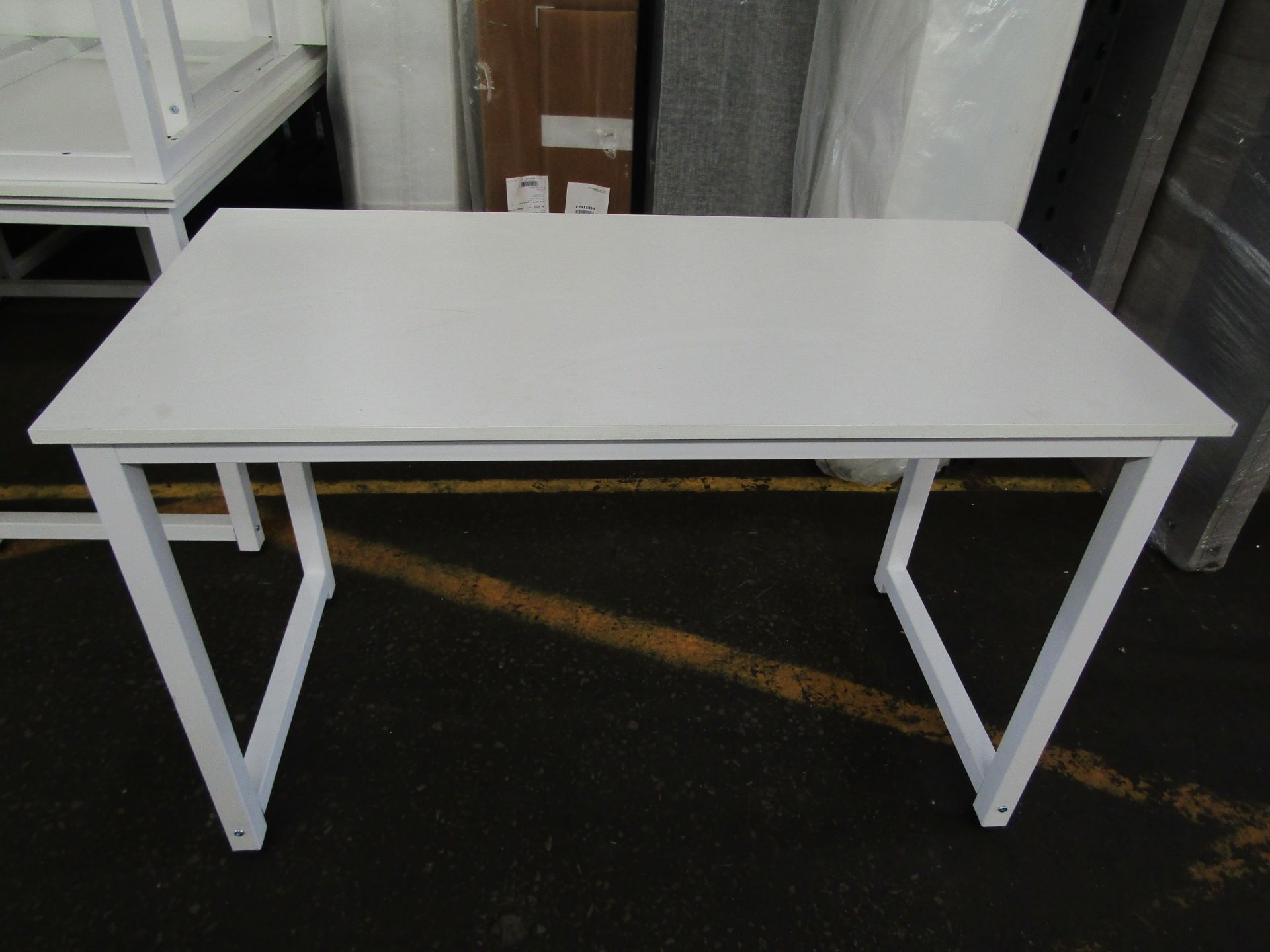 White Wooden Computer Desk With Thick Metal Legs - Fairly Decent Condition However May Contain