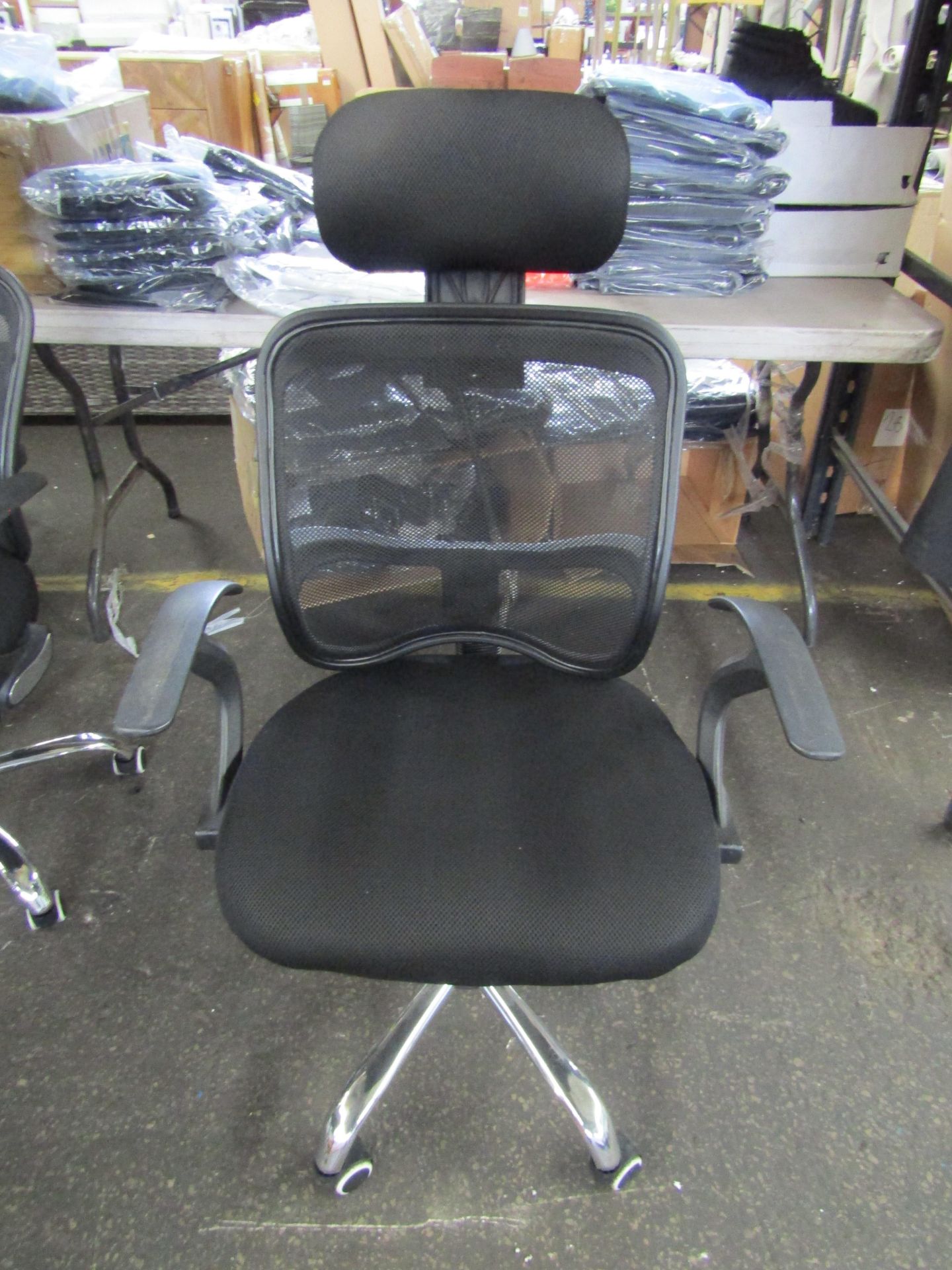 Ergonomic Mesh Office Chair With Chrome Base & Head Rest - Good Condition.