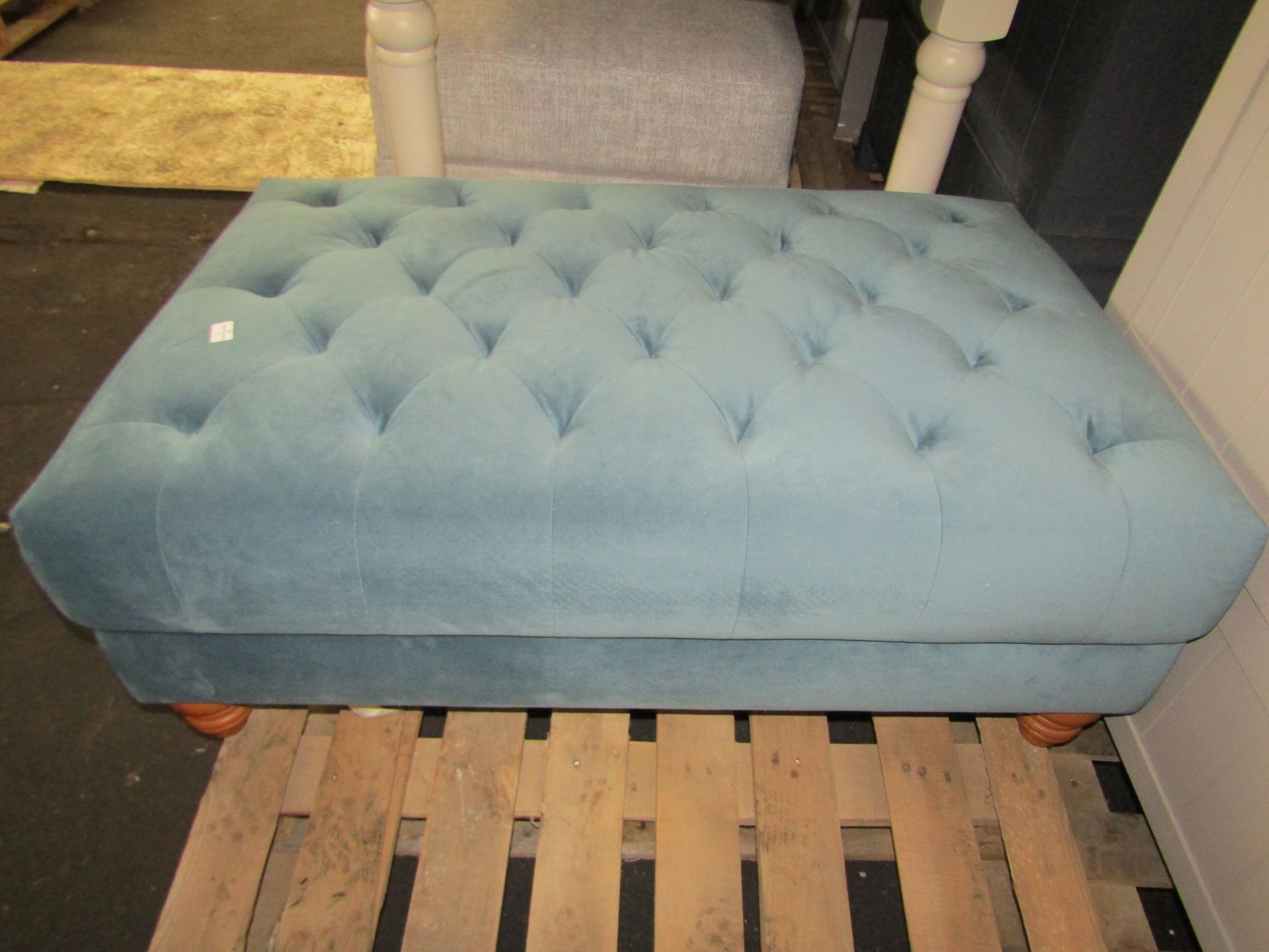 Oak Furnitureland Montgomery Footstool in Teal Velvet RRP Â£449.99 Rectangular footstool, part of