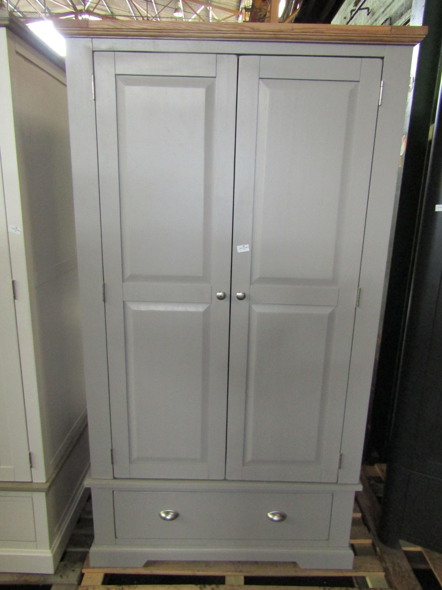 Oak Furnitureland St Ives Natural Oak And Light Grey Painted Double Wardrobe RRP Â£799.99 The St