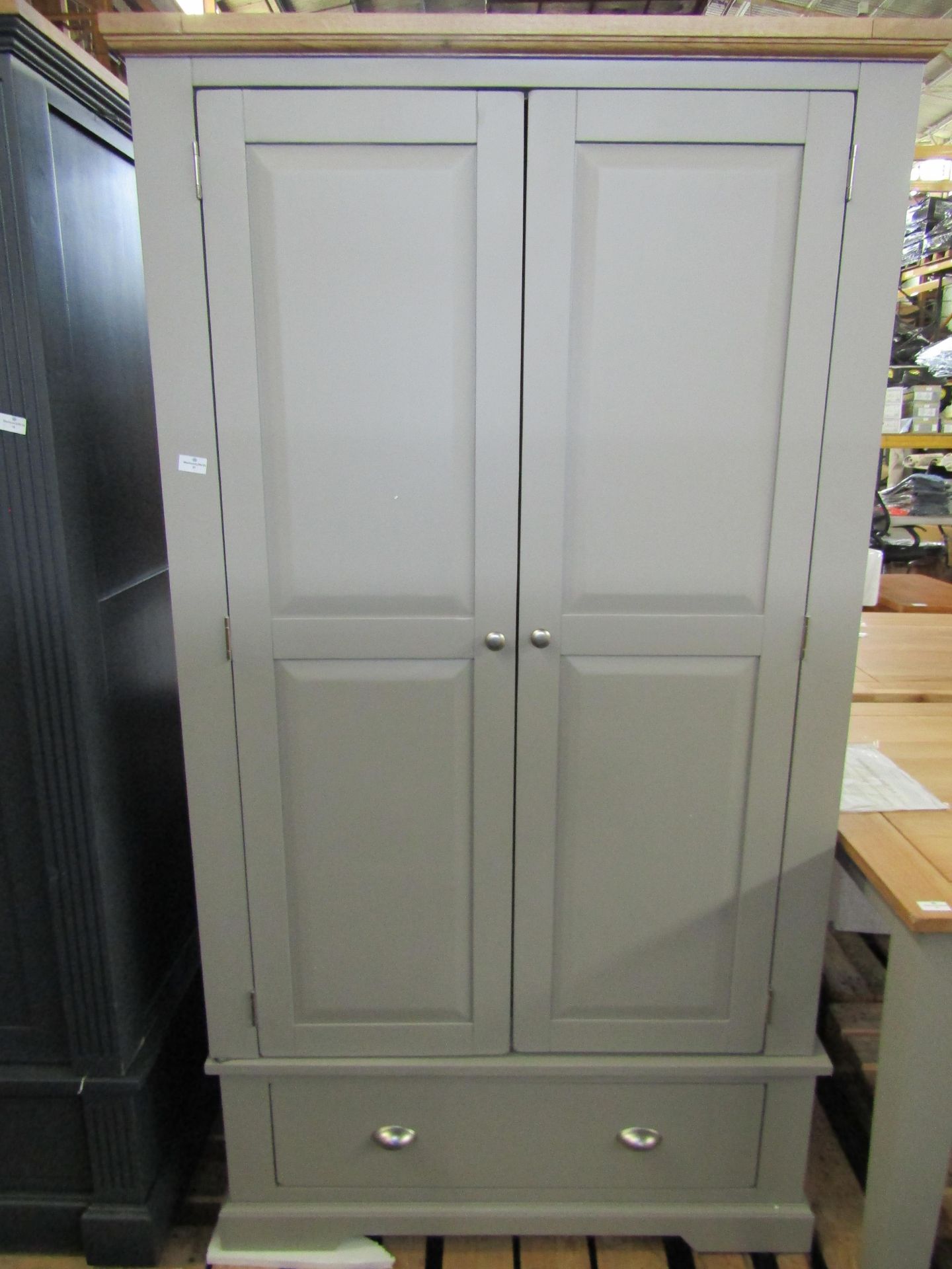 Oak Furnitureland St Ives Natural Oak And Light Grey Painted Double Wardrobe RRP Â£799.99 The St