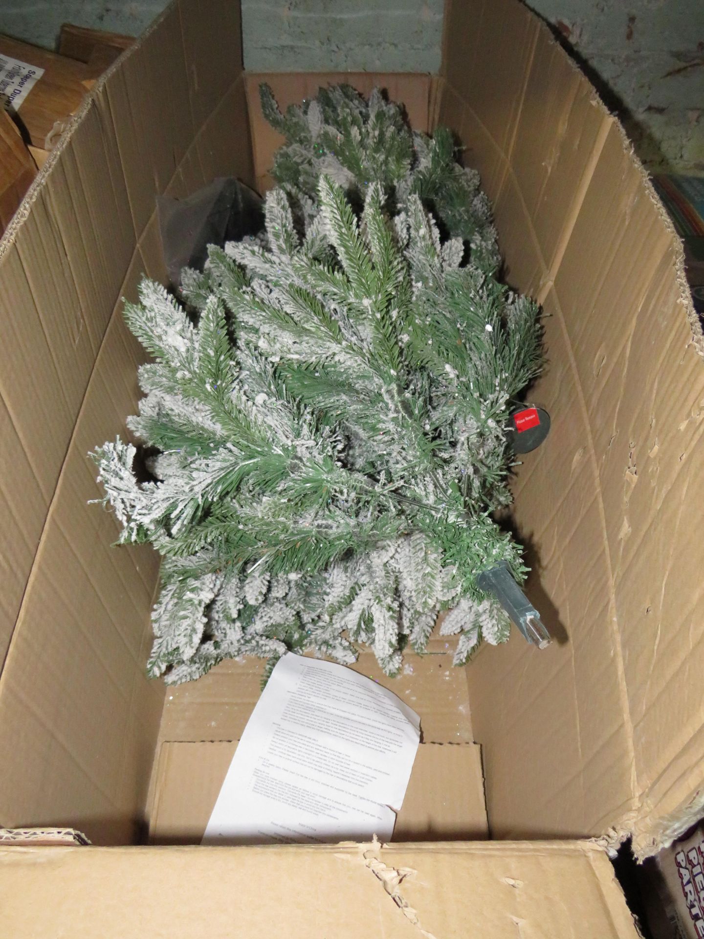 Snowy Artificial Prelit Christmas Tree - Untested, Non Original Box.