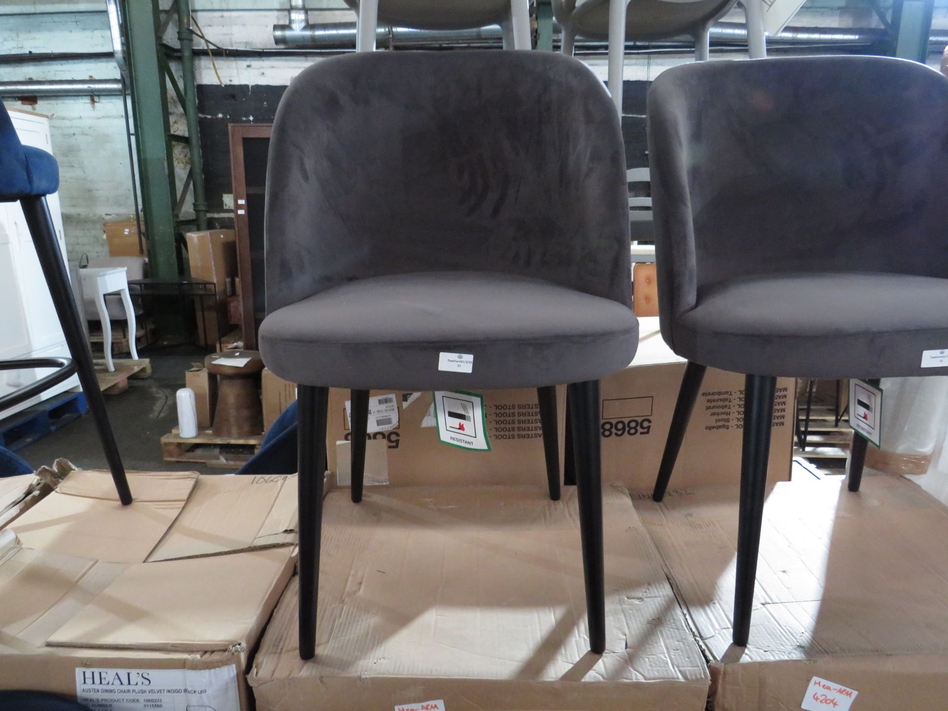 Heals Austen Dining Chair in Asphalt Plush Velvet and Black RRP 299.00 Exclusive to Heal?s the